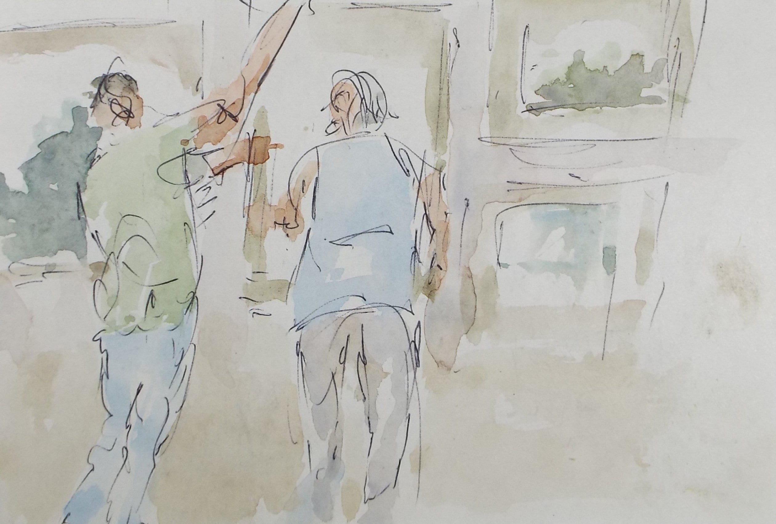 Original Watercolour drawing, 'Two Figures', Hugh McKenzie (1909-2005), Mid 20th Century
