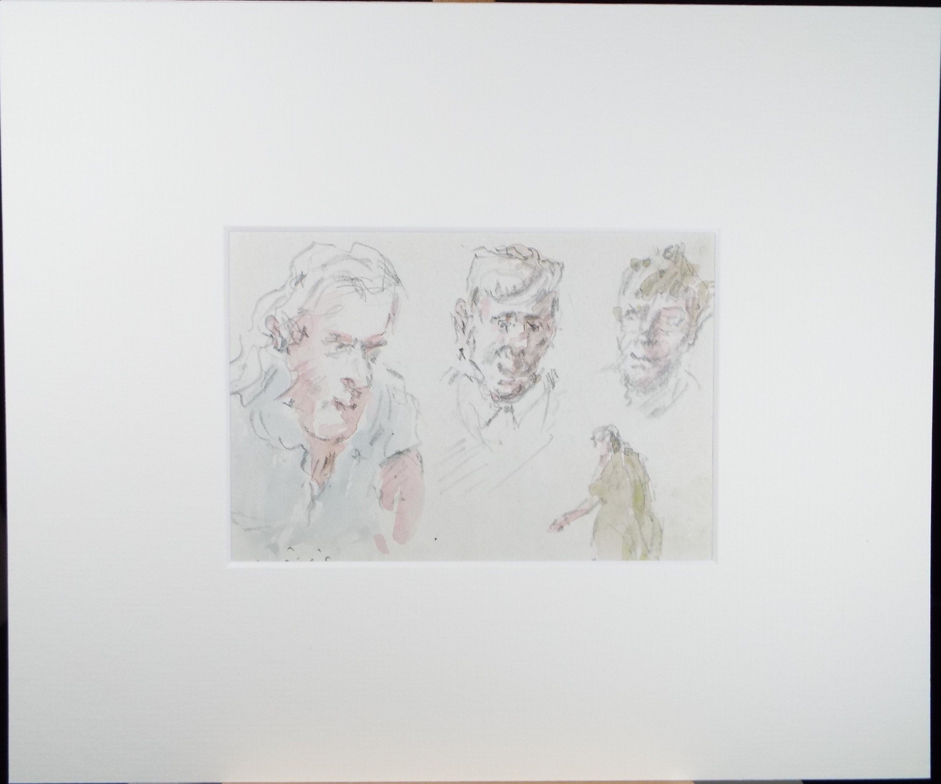 Original Watercolour drawing, 'Head Studies', Hugh McKenzie (1909-2005), Mid 20th Century