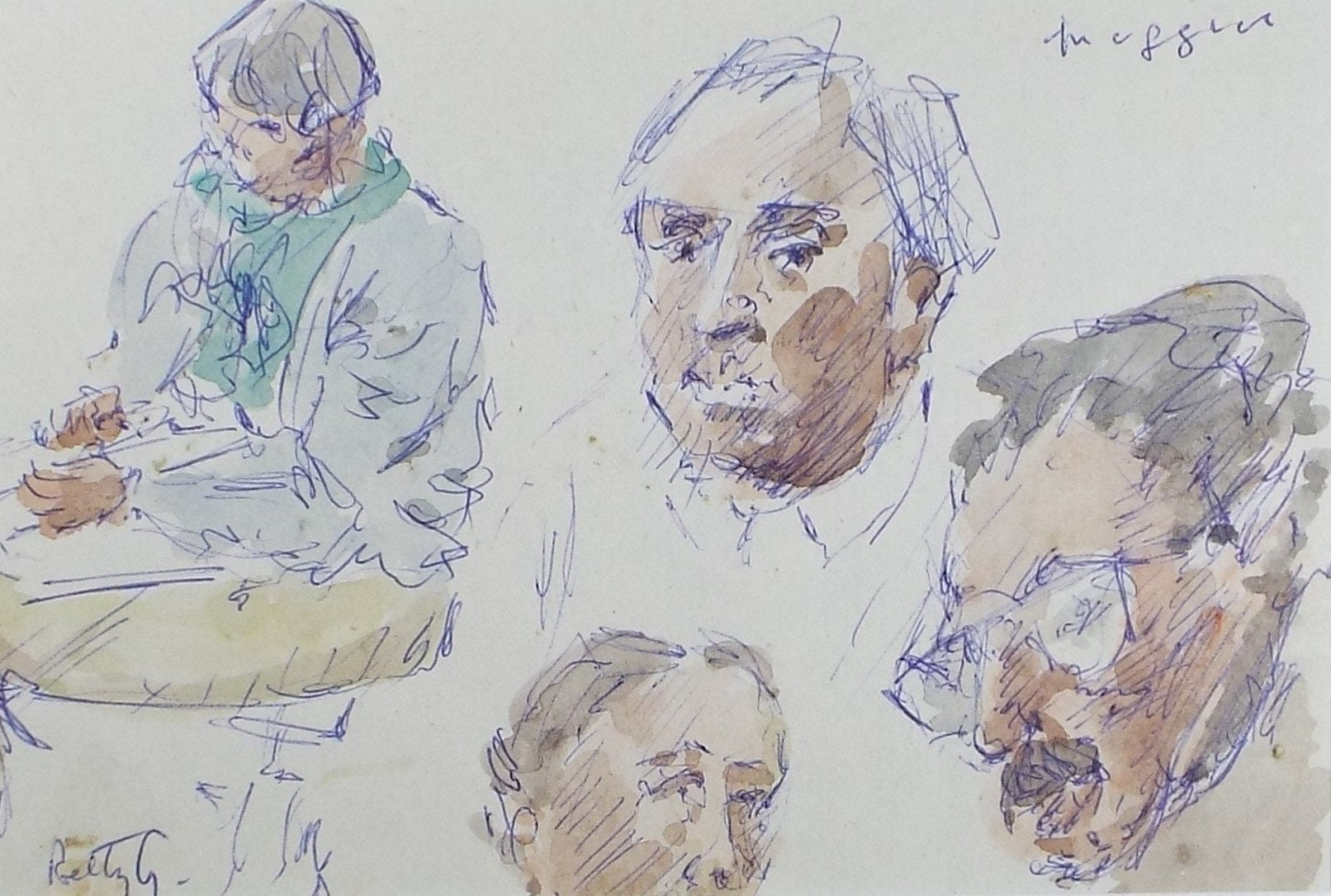 Original Watercolour drawing, 'Head Studies', Hugh McKenzie (1909-2005), Mid 20th Century