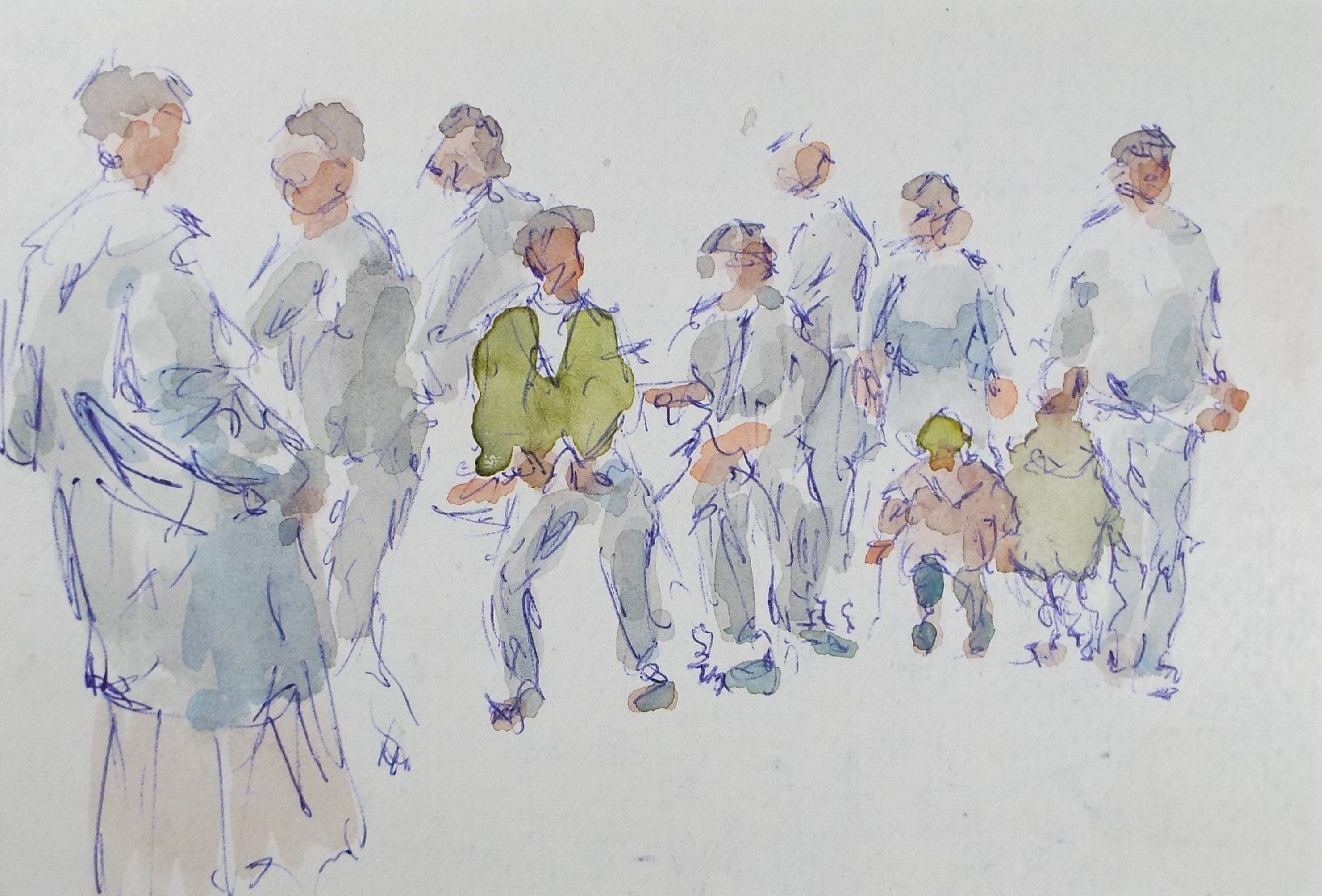 Original Watercolour drawing, 'Group of Figures', Hugh McKenzie (1909-2005), Mid 20th Century