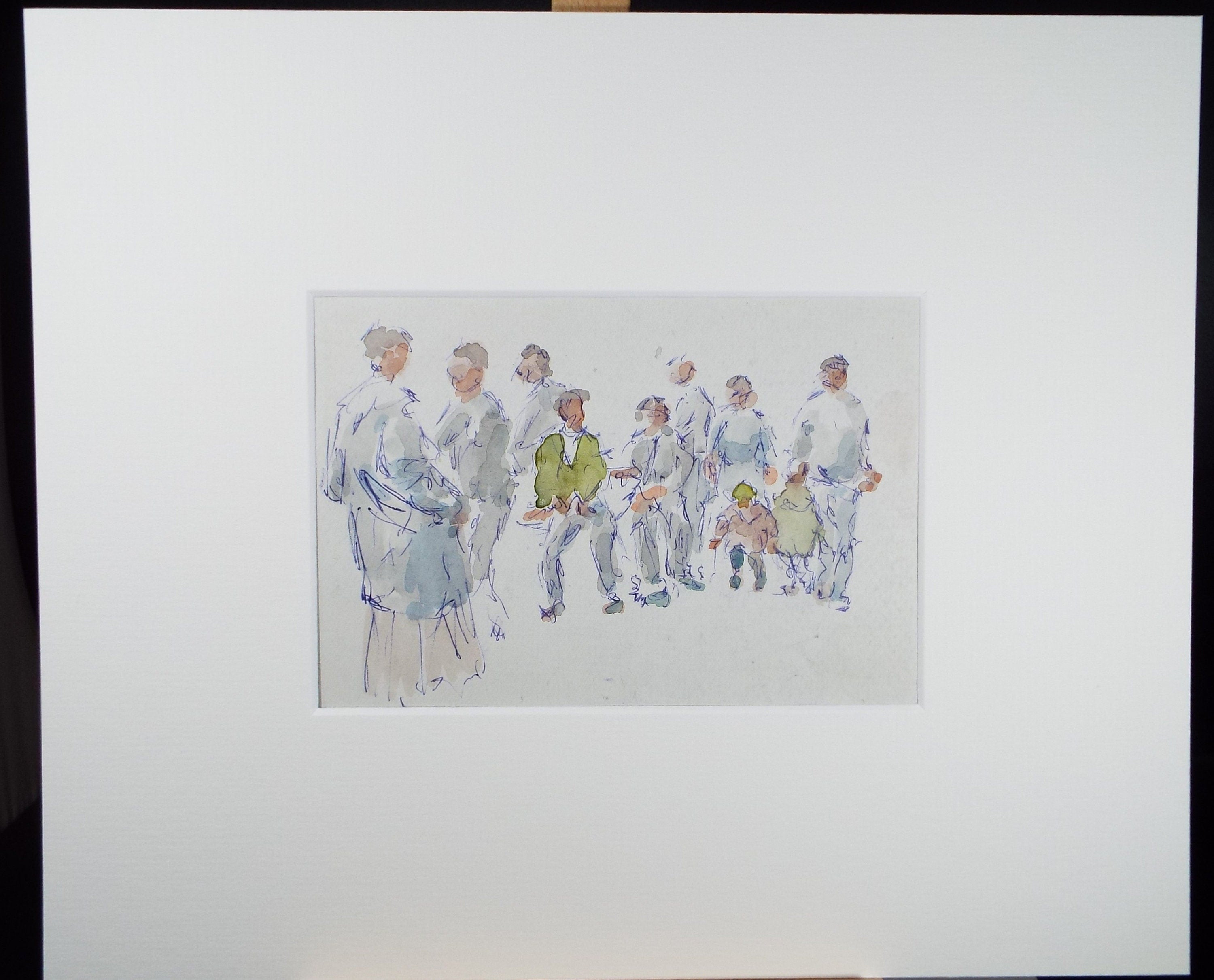 Original Watercolour drawing, 'Group of Figures', Hugh McKenzie (1909-2005), Mid 20th Century