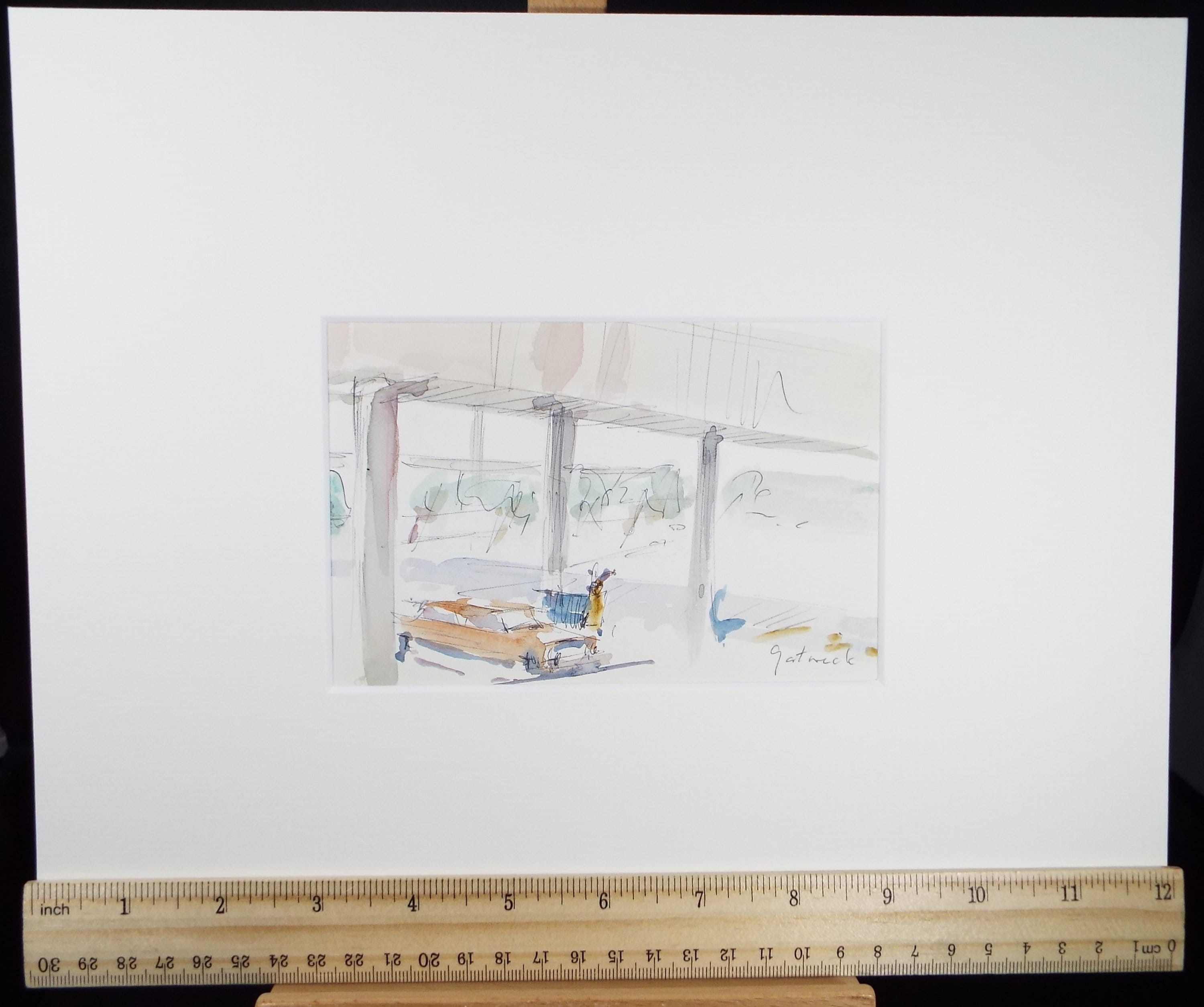 Original Watercolour drawing, 'Gatwick airport', Hugh McKenzie (1909-2005), Mid 20th Century