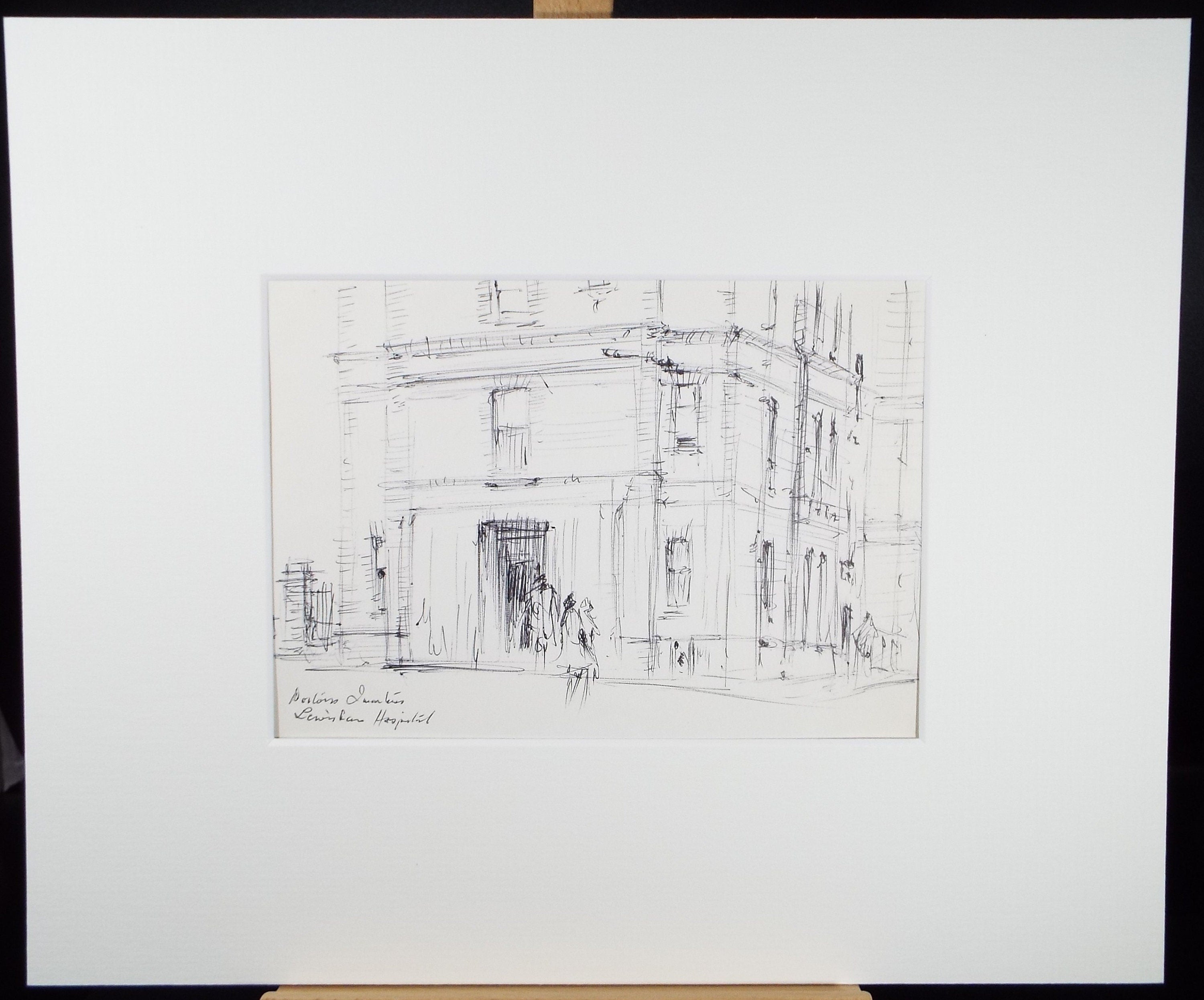 Original Pen & Ink drawing, 'Lewisham Hospital', Hugh McKenzie (1909-2005), Mid 20th Century