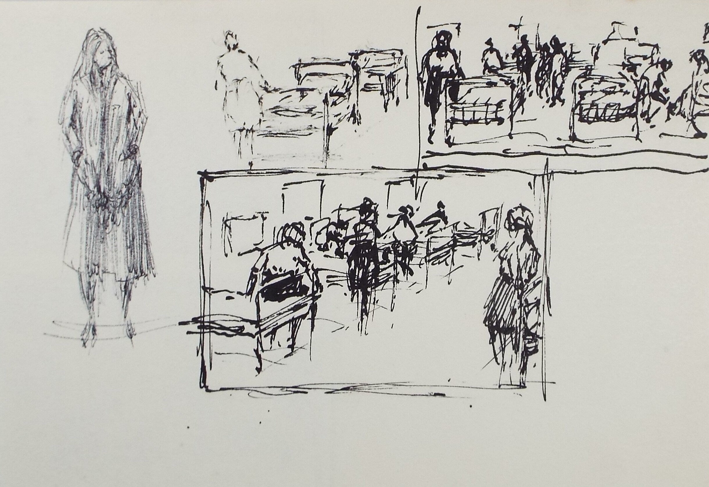 Original Pen & ink drawing, 'Hospital wards', Hugh McKenzie (1909-2005), Mid 20th Century