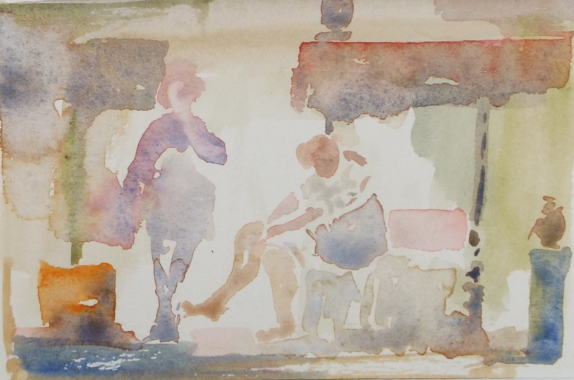 Original Watercolour, 'Figures in an Interior', Hugh McKenzie (1909-2005), Mid 20th Century