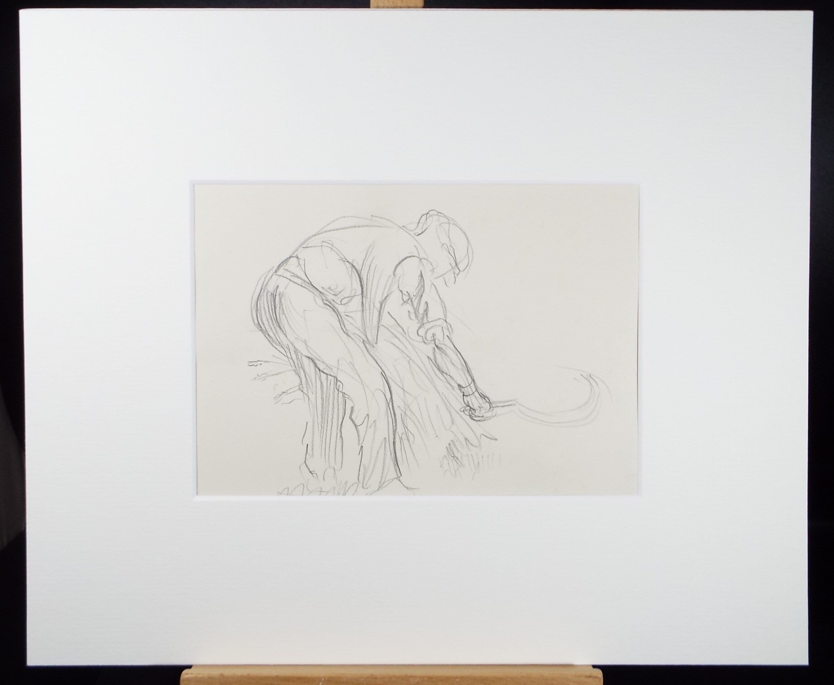 Original Pencil Sketch,'Farmworker with Sickle', Helen Collins (1921-1990), circa 1938/9