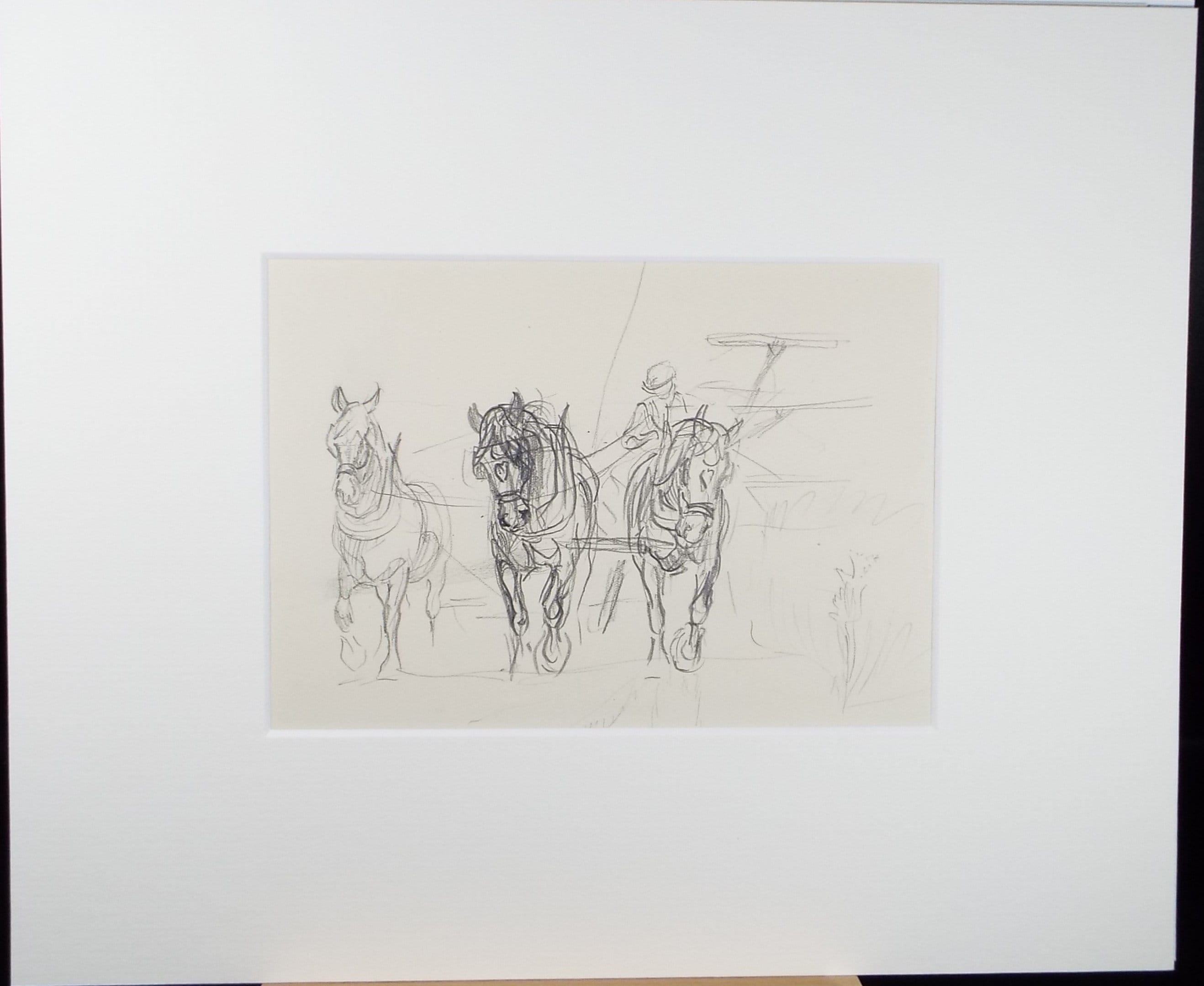 Original Pencil Sketch,'Study of Heavy Horses', Helen Collins (1921-1990), circa 1938/9