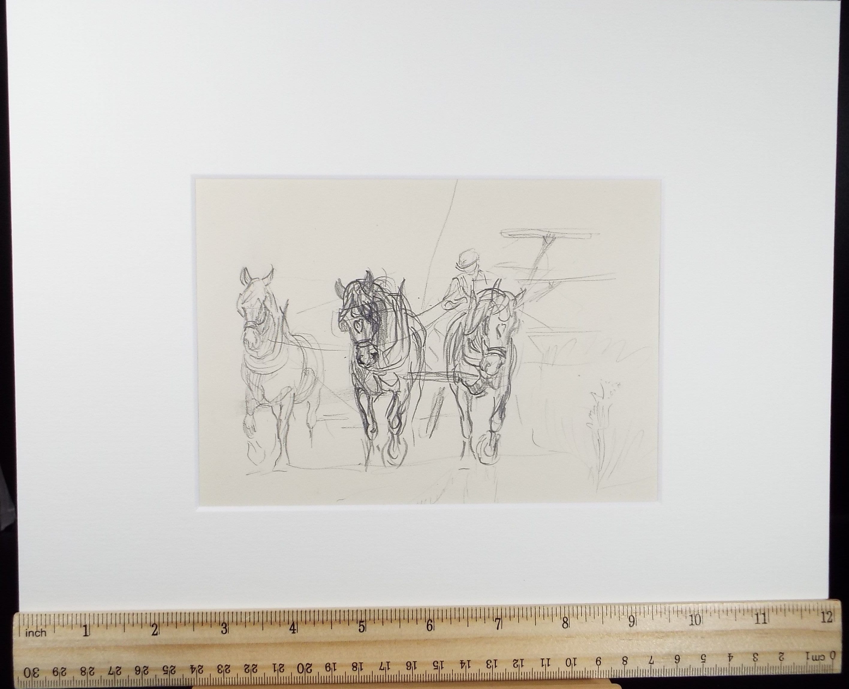 Original Pencil Sketch,'Study of Heavy Horses', Helen Collins (1921-1990), circa 1938/9