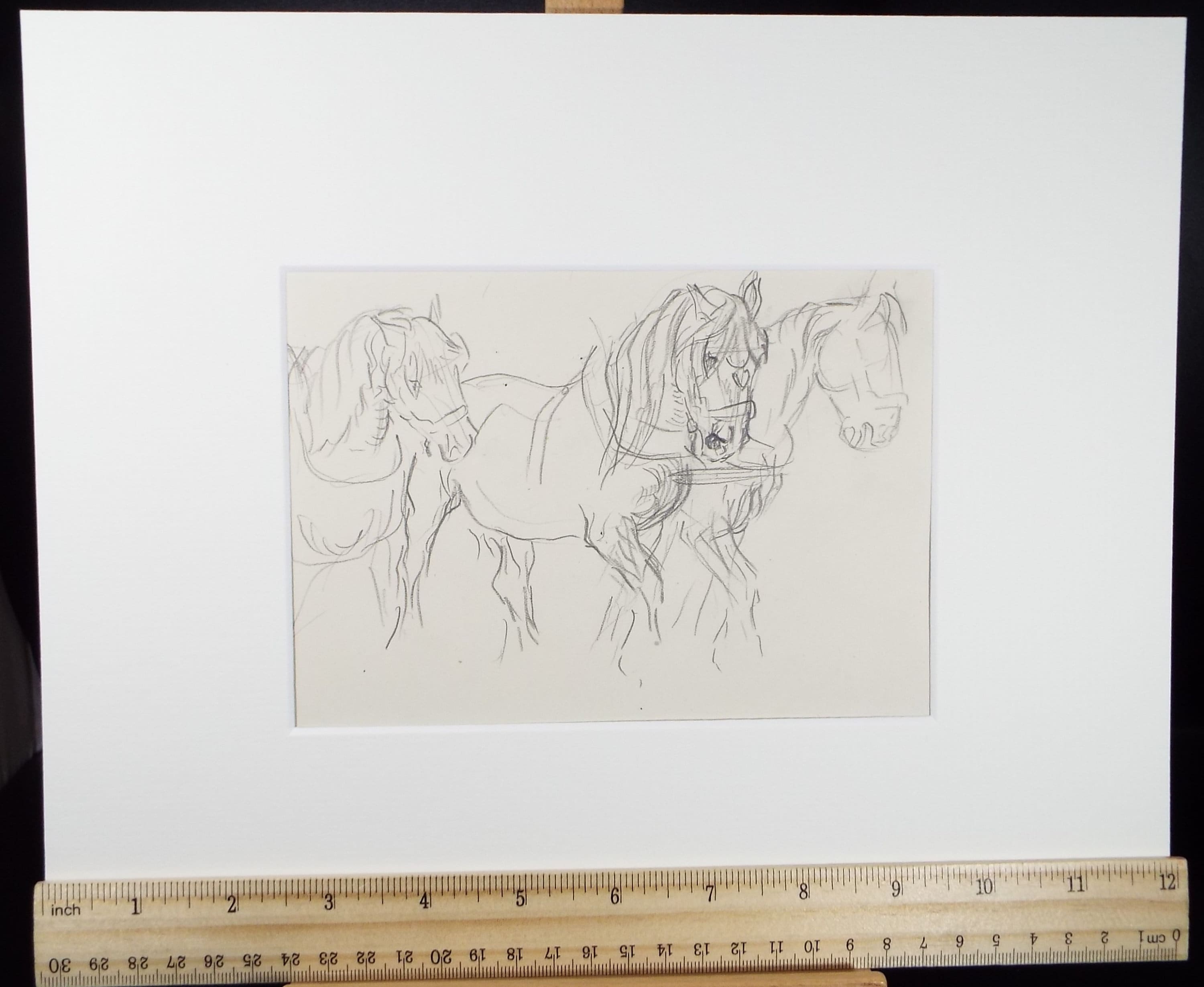 Original Pencil Sketch,'Study of Heavy Horses', Helen Collins (1921-1990), circa 1938/9