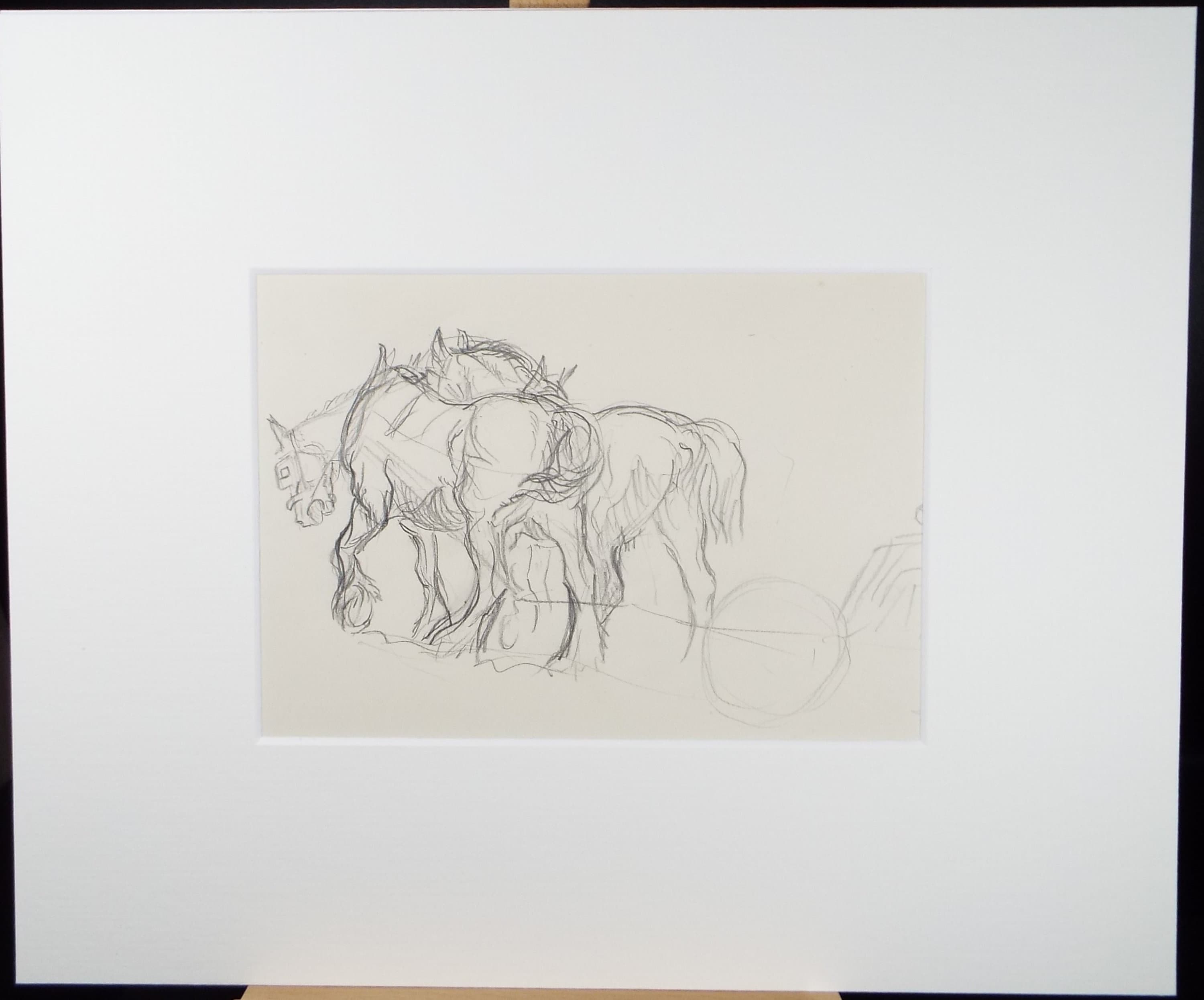 Original Pencil Sketch,'Study of Heavy Horses', Helen Collins (1921-1990), circa 1938/9