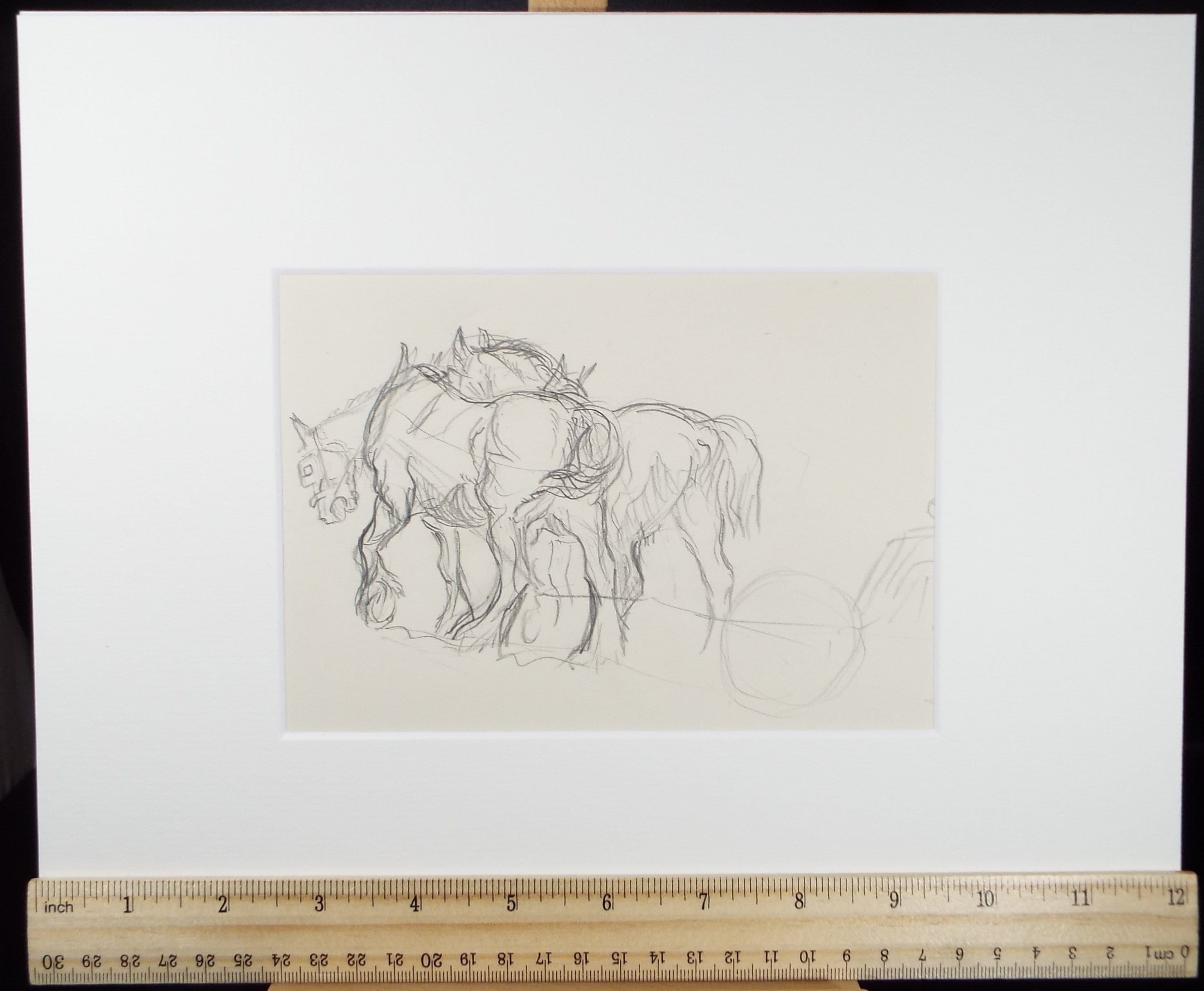 Original Pencil Sketch,'Study of Heavy Horses', Helen Collins (1921-1990), circa 1938/9
