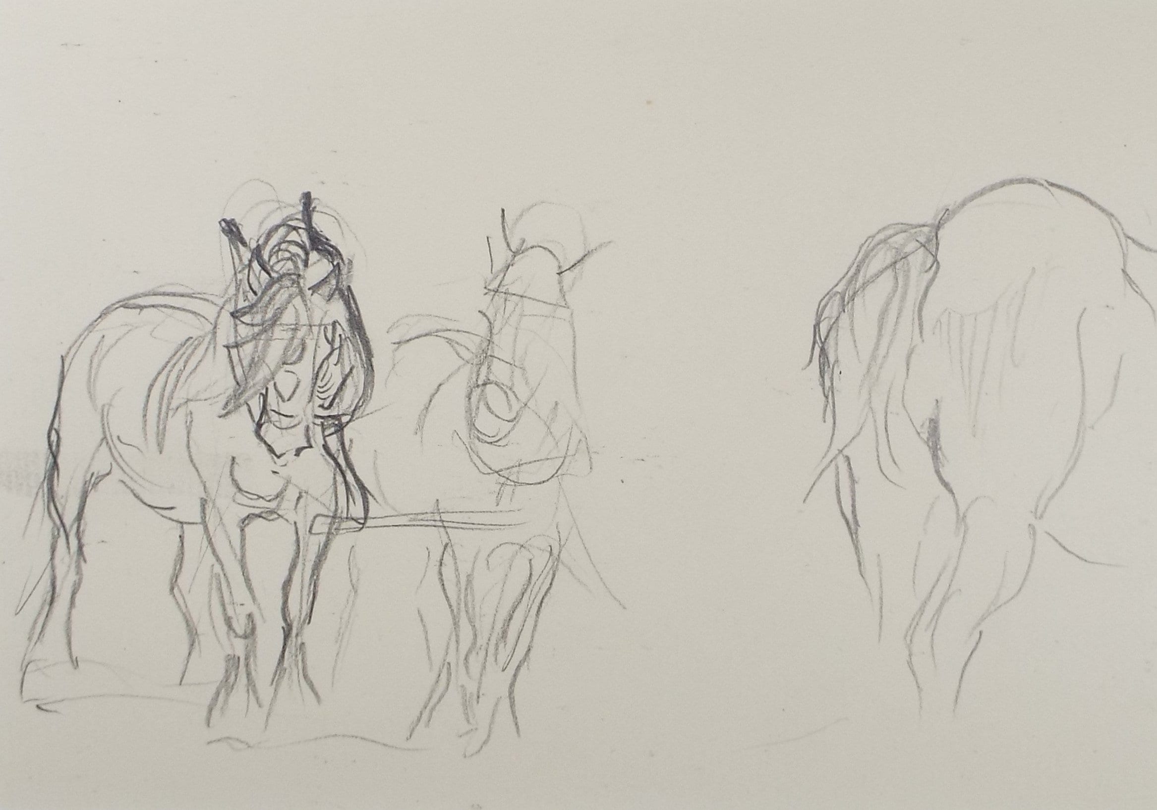 Original Pencil Sketch,'Study of Heavy Horses', Helen Collins (1921-1990), circa 1938/9