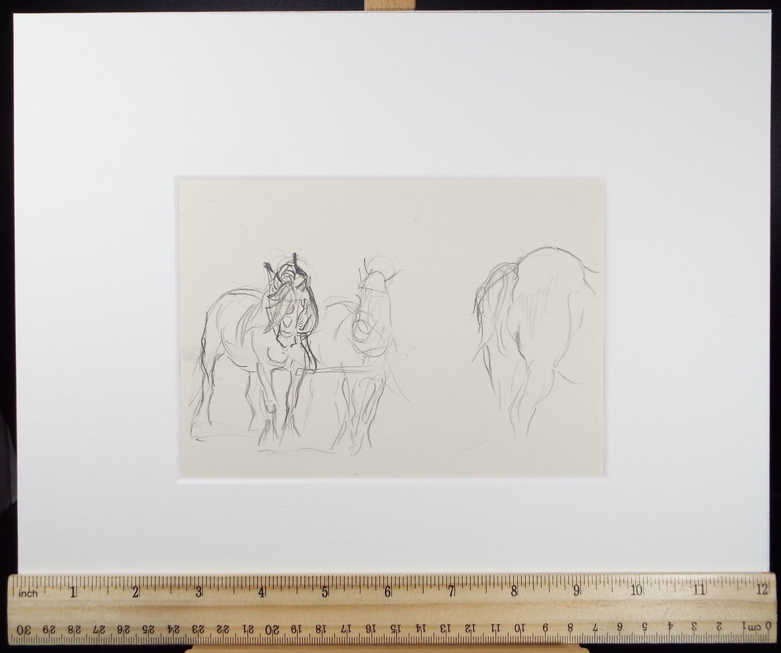 Original Pencil Sketch,'Study of Heavy Horses', Helen Collins (1921-1990), circa 1938/9