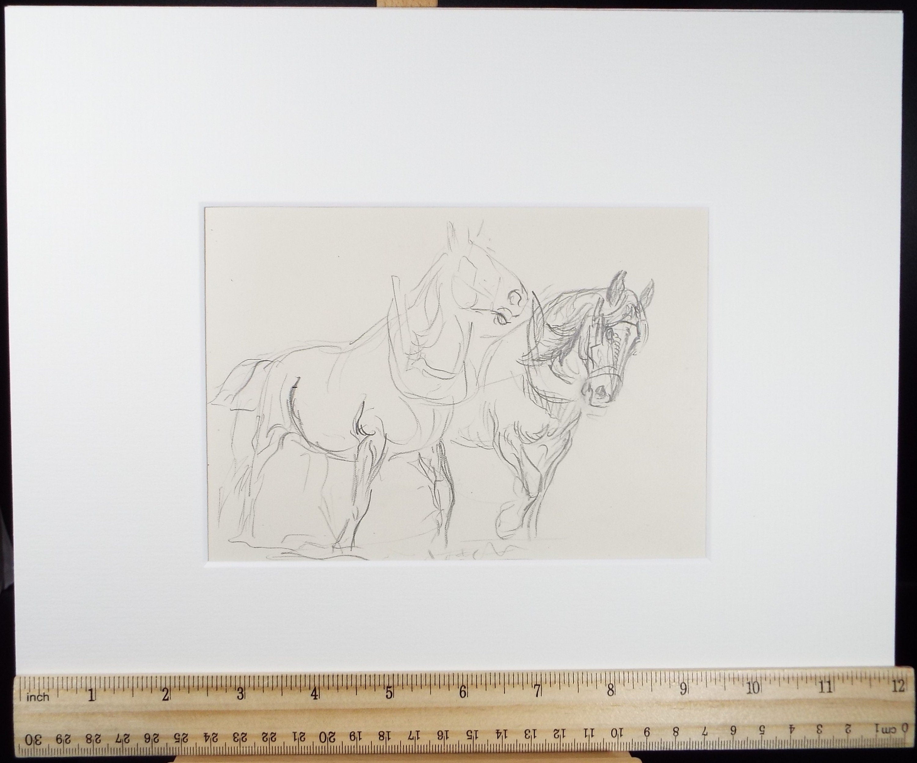 Original Pencil Sketch,'Study of Heavy Horses', Helen Collins (1921-1990), circa 1938/9