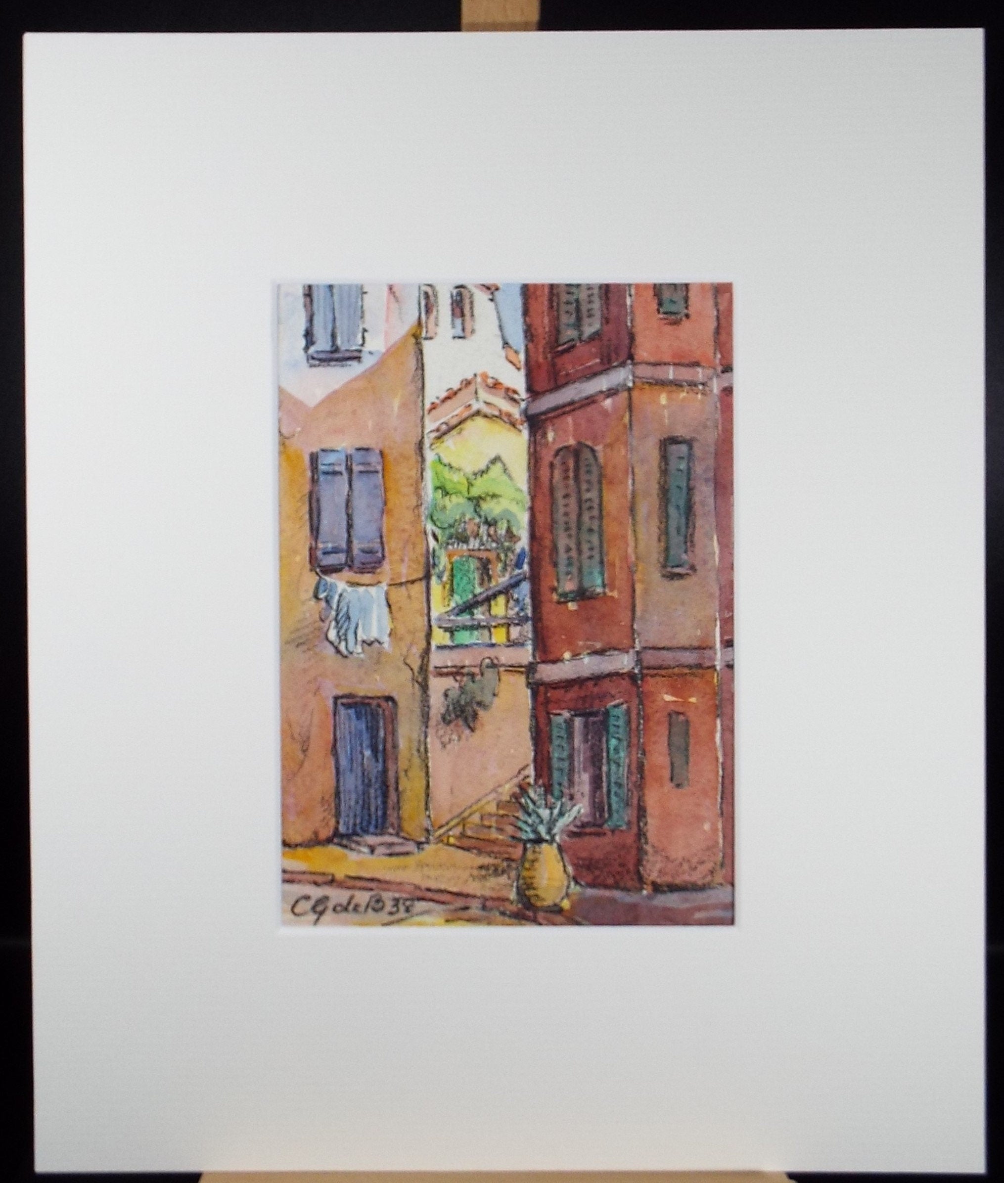 Original Watercolour & ink, 'Continental Street', Cicely Glyn de Beers (1891-1973), Dated 1938