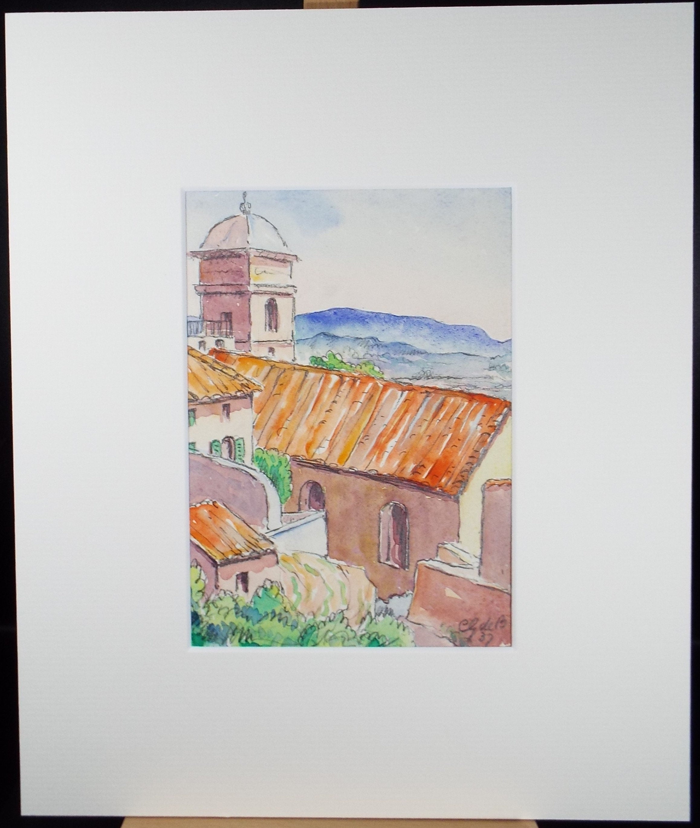 Original Watercolour & ink, 'Continental Church', Cicely Glyn de Beers (1891-1973), Dated 1937