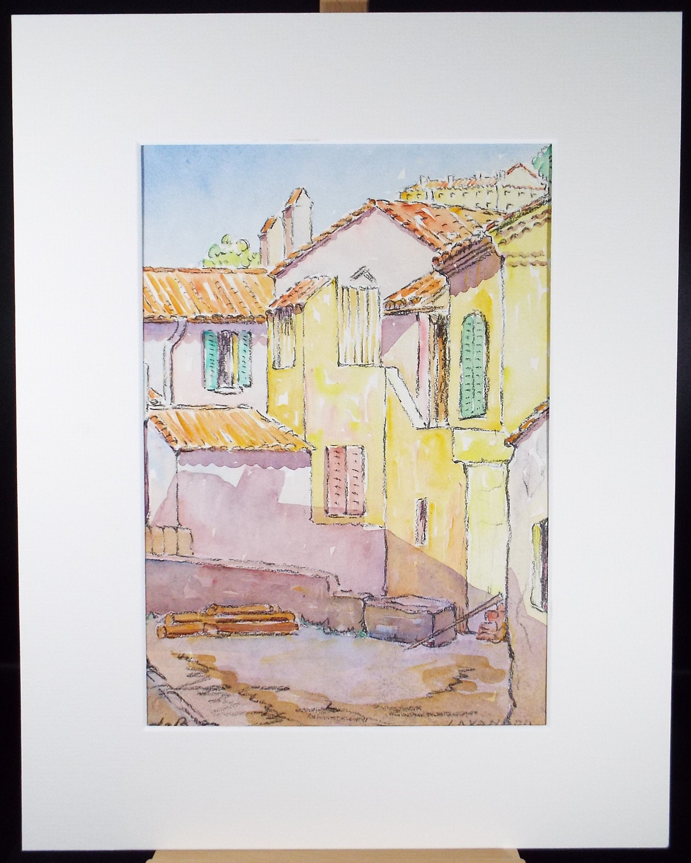 Original Watercolour & Pencil, 'Continental Street', Cicely Glyn de Beers (1891-1973), Dated 1937