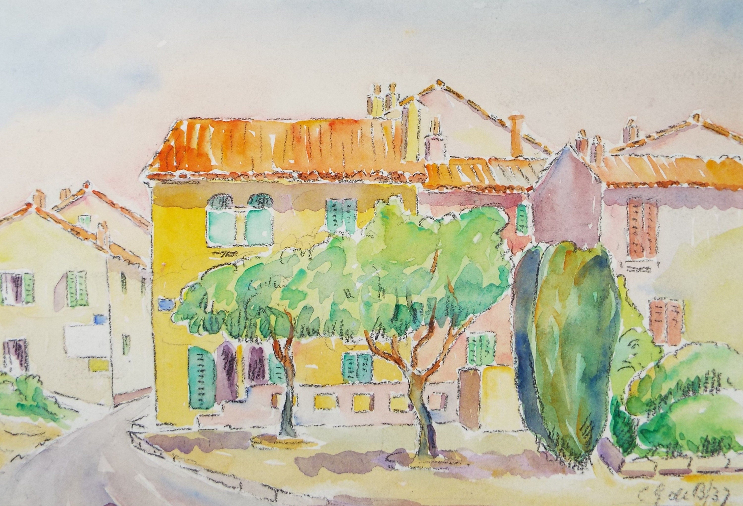 Original Watercolour & Pencil, 'Continental Steet', Cicely Glyn de Beers (1891-1973), Circa 1937