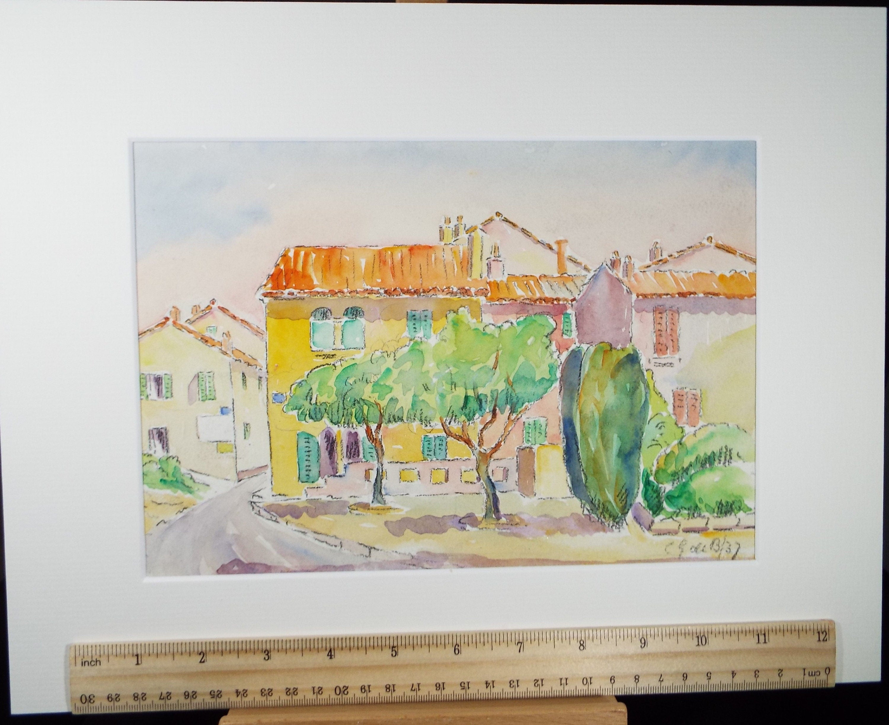 Original Watercolour & Pencil, 'Continental Steet', Cicely Glyn de Beers (1891-1973), Circa 1937