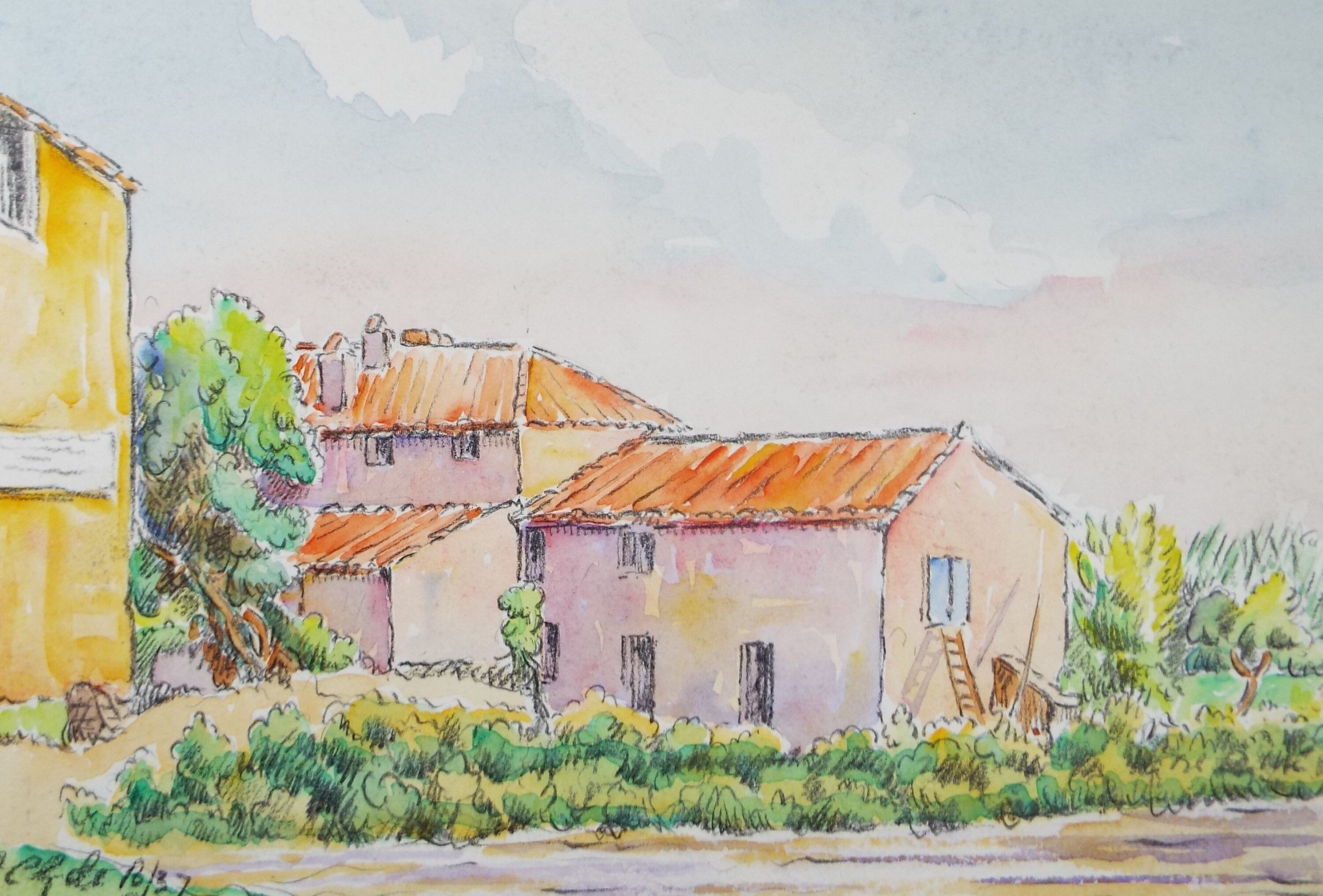 Original Watercolour & Pencil, 'Farmstead', Cicely Glyn de Beers (1891-1973), Dated 1937