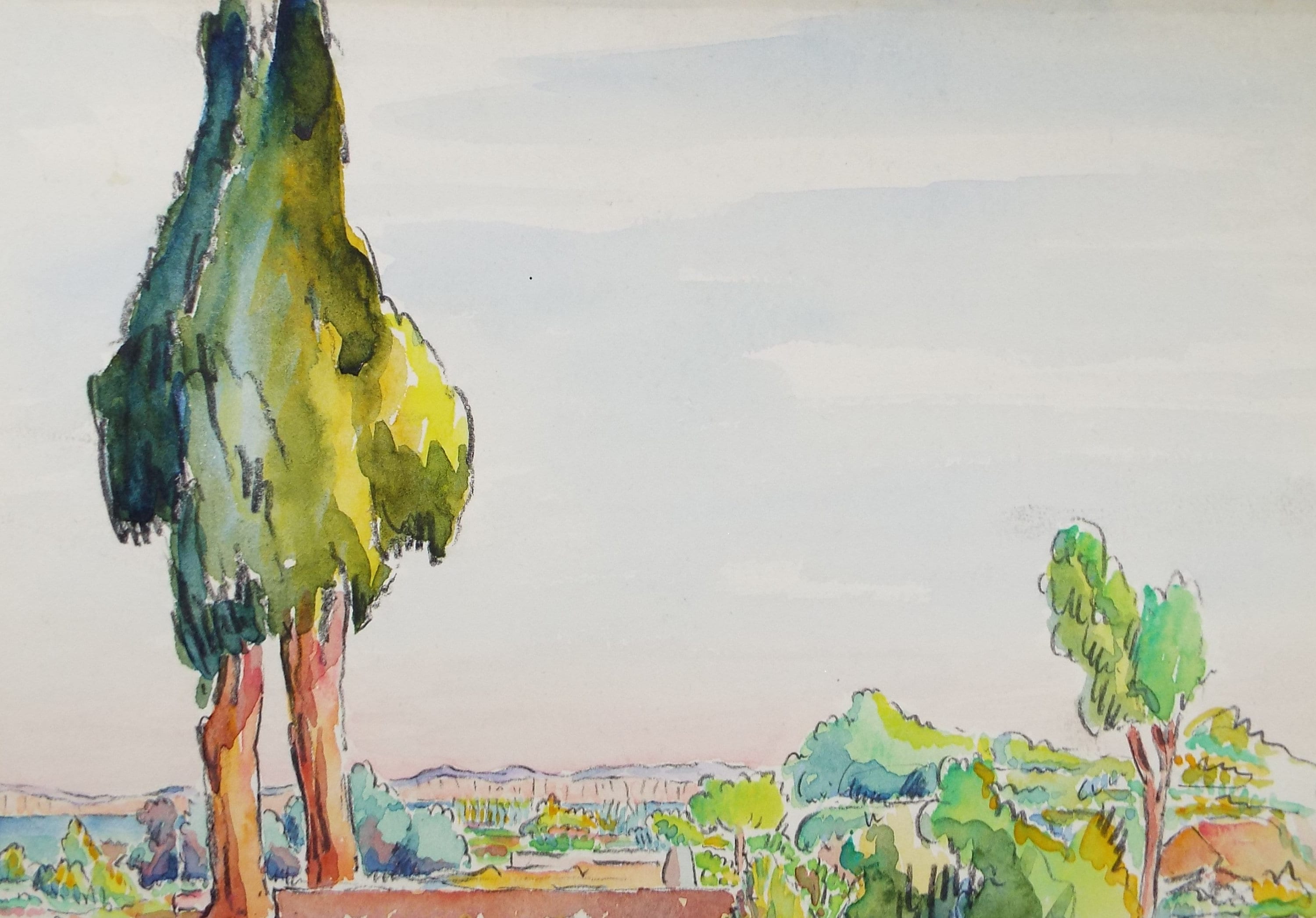 Original Watercolour & Pencil , 'Lavandou', Cicely Glyn de Beers (1891-1973), Dated 1937