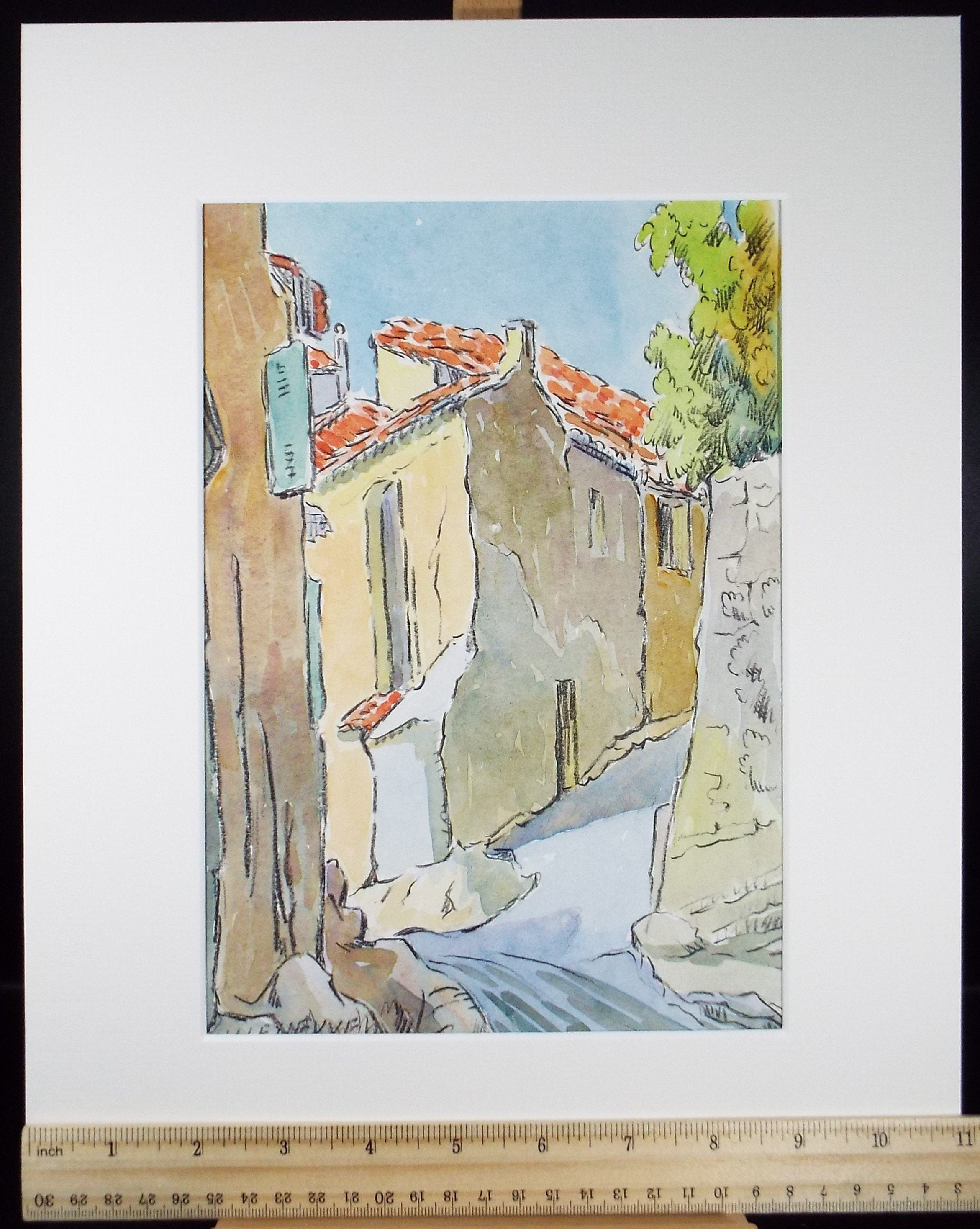 Original Watercolour & Pencil, 'Villeneuve', Cicely Glyn de Beers (1891-1973), Dated 1962