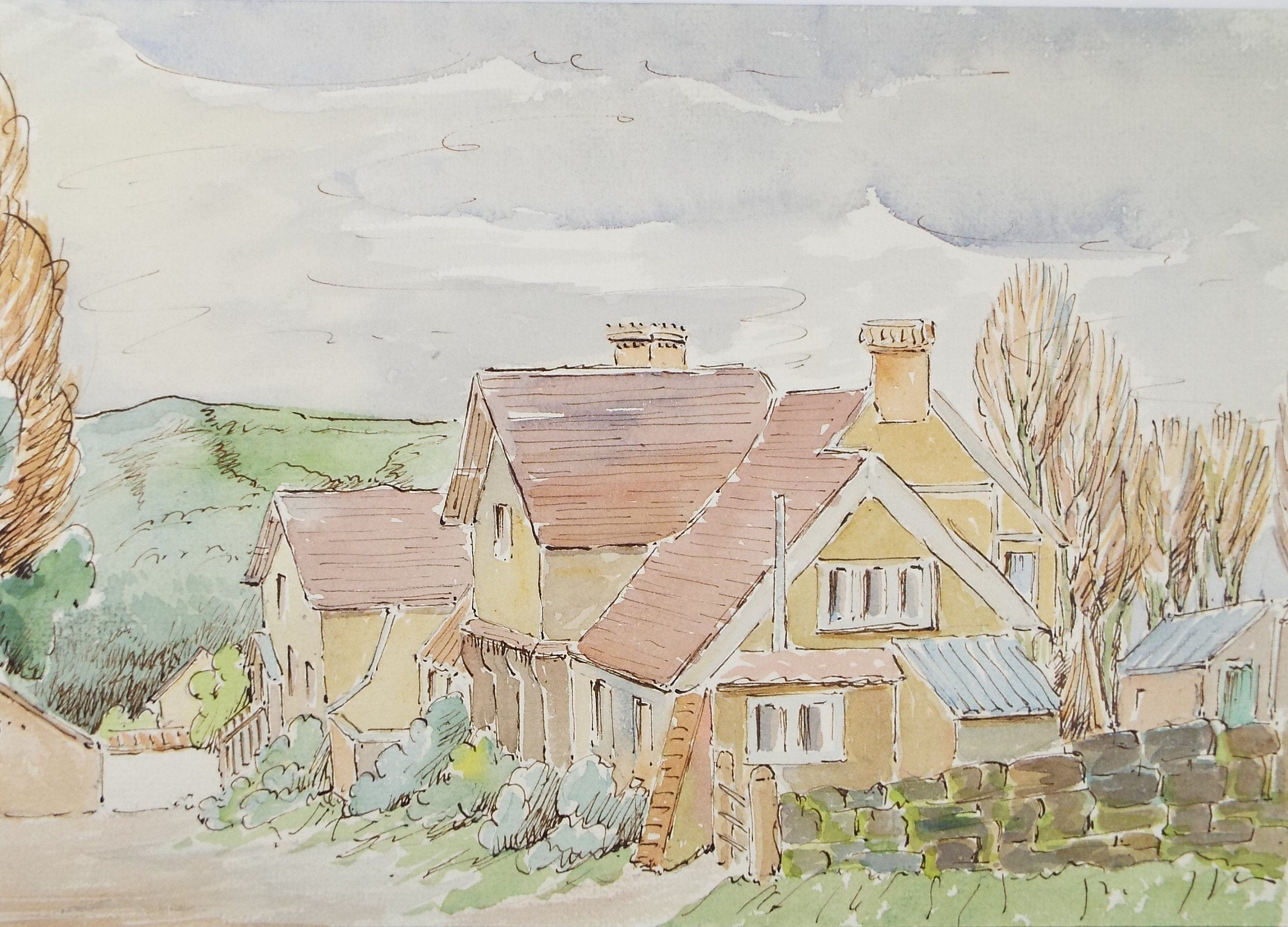 Original Watercolour & Ink, 'Country Cottage', Cicely Glyn de Beers (1891-1973), Dated 1948