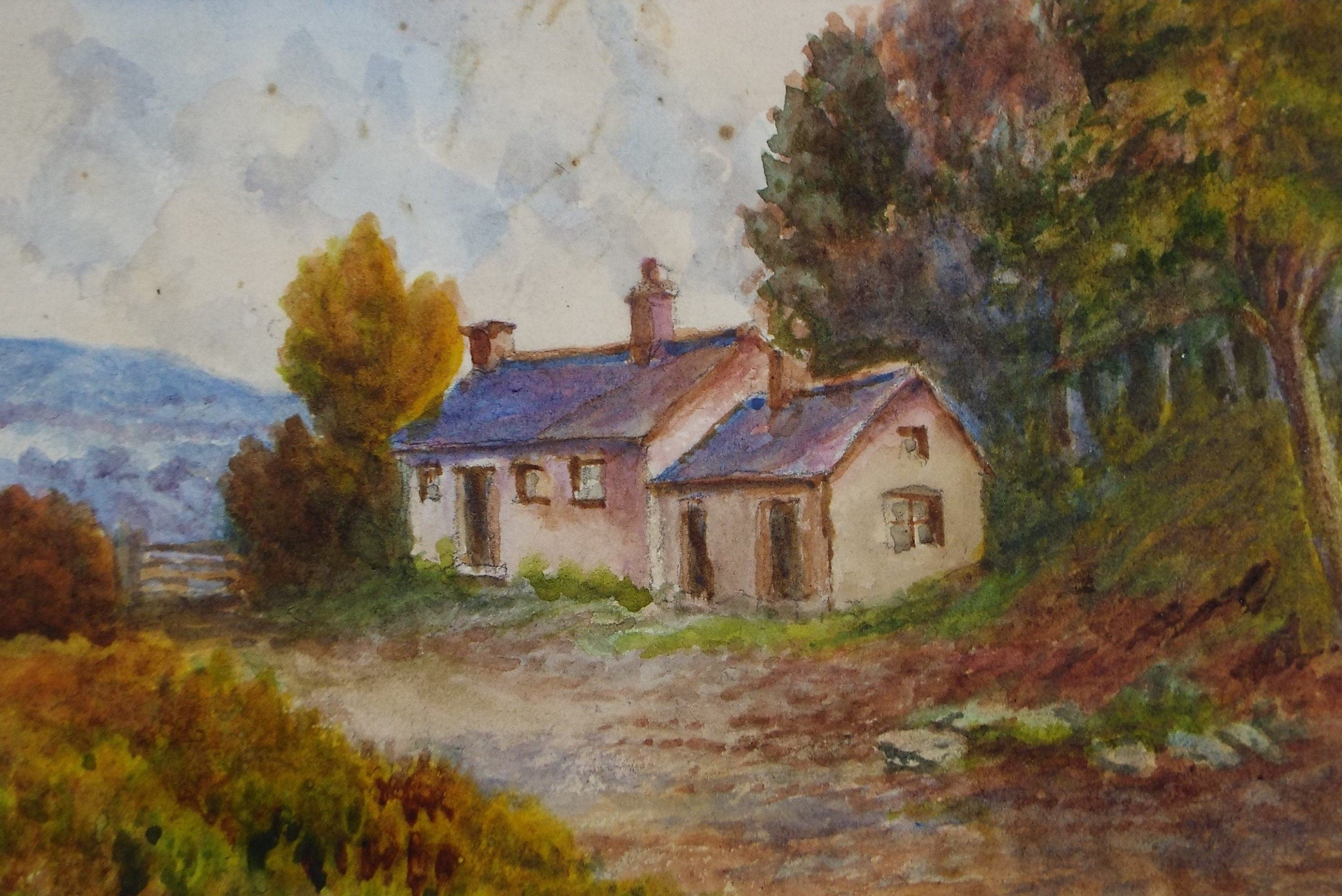 Original Watercolour, 'Country Cottage, Caerwys', Edwin Brown (1845-1936), circa 1920's