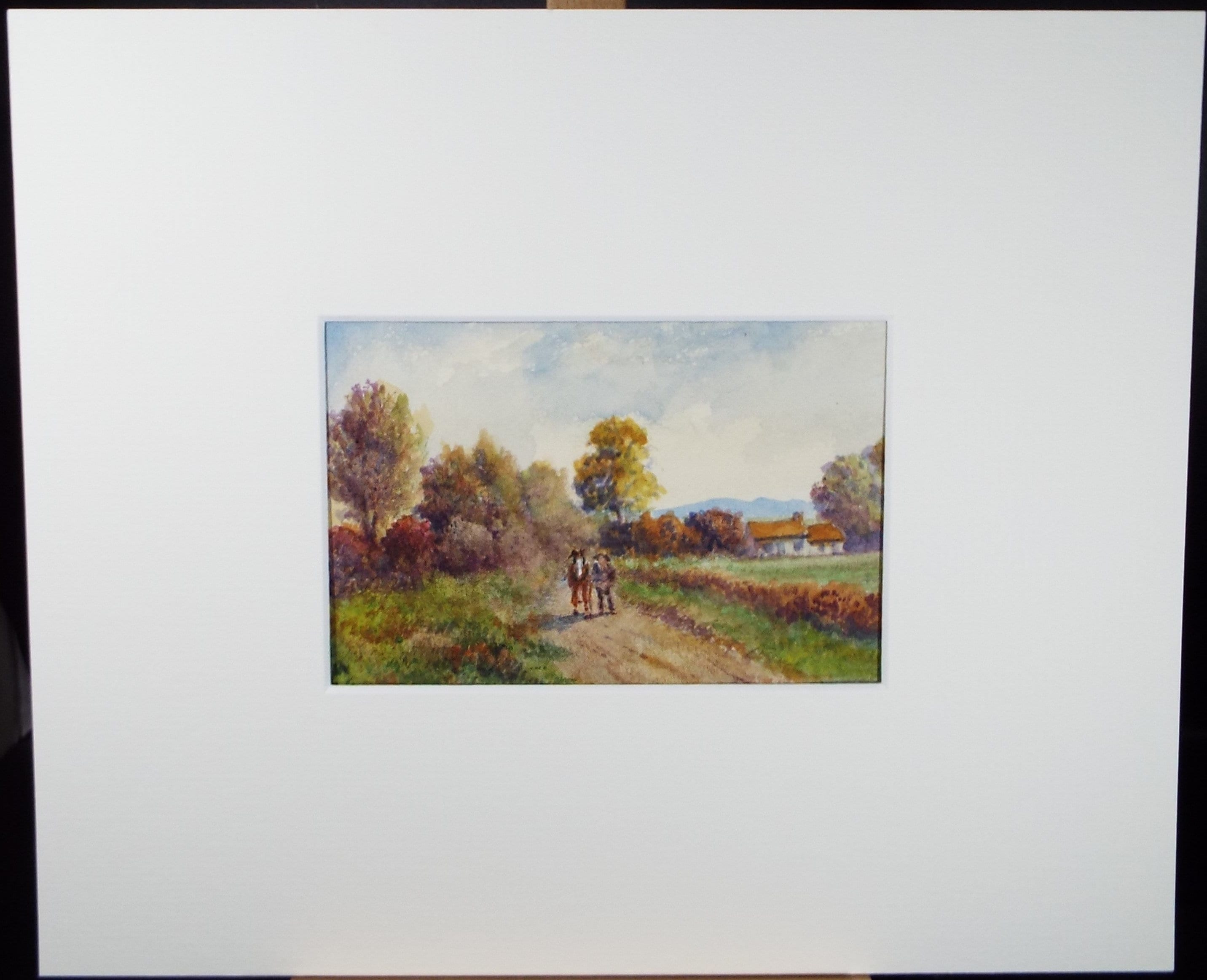 Original Watercolour, 'Figure with Horse - Nr. Pant', Edwin Brown (1845-1936), circa 1920's