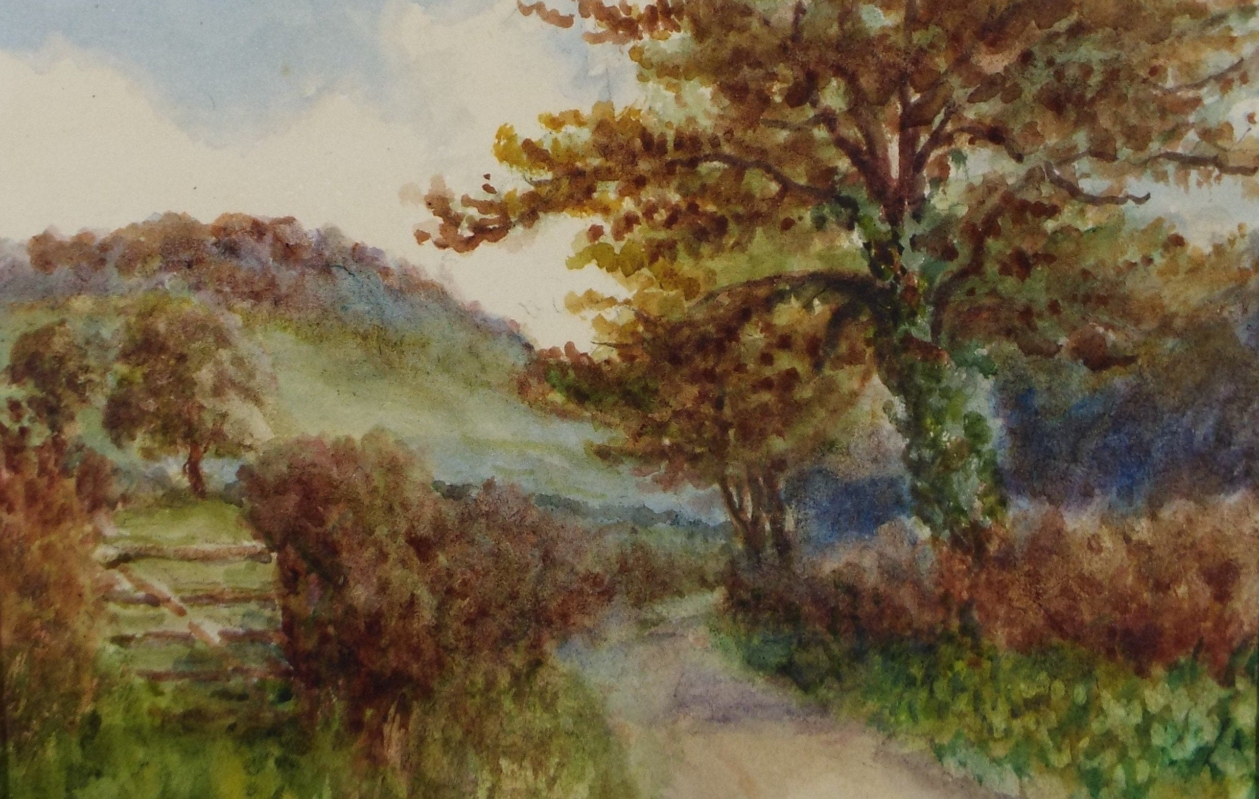 Original Watercolour, 'A Country Lane - Pant', Edwin Brown (1845-1936), circa 1920's