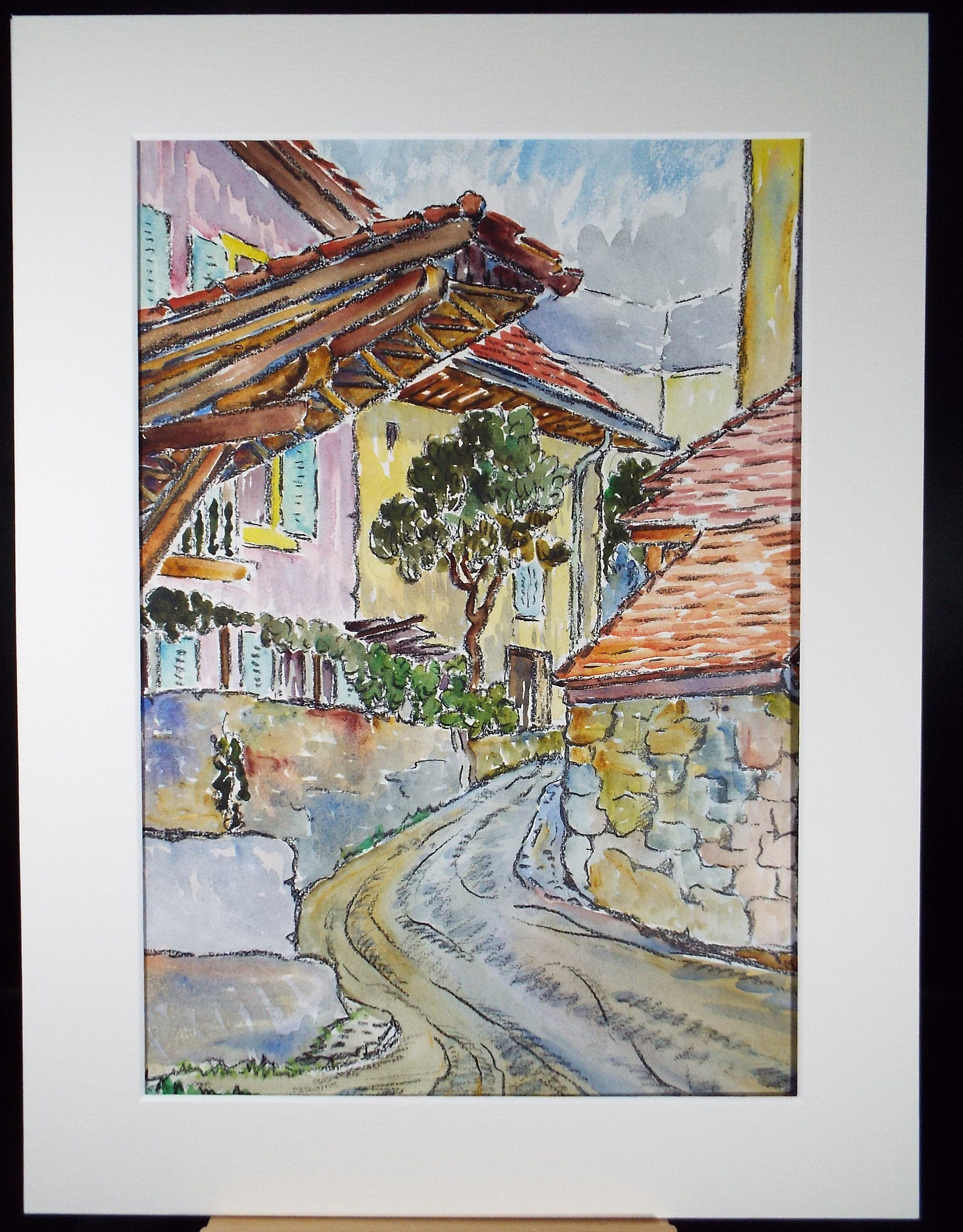 Original Watercolour & Pencil, 'Continental Street View', Cicely Glyn de Beers (1891-1973), Dated 1948