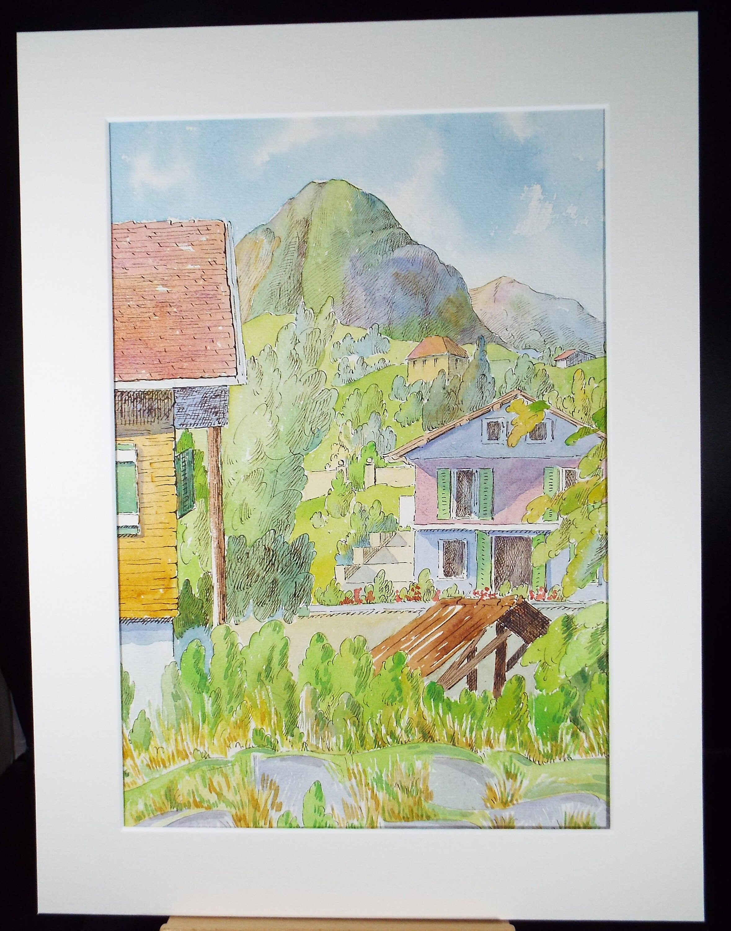 Original Watercolour & Ink , 'Talloires', Cicely Glyn de Beers (1891-1973), Dated 1960