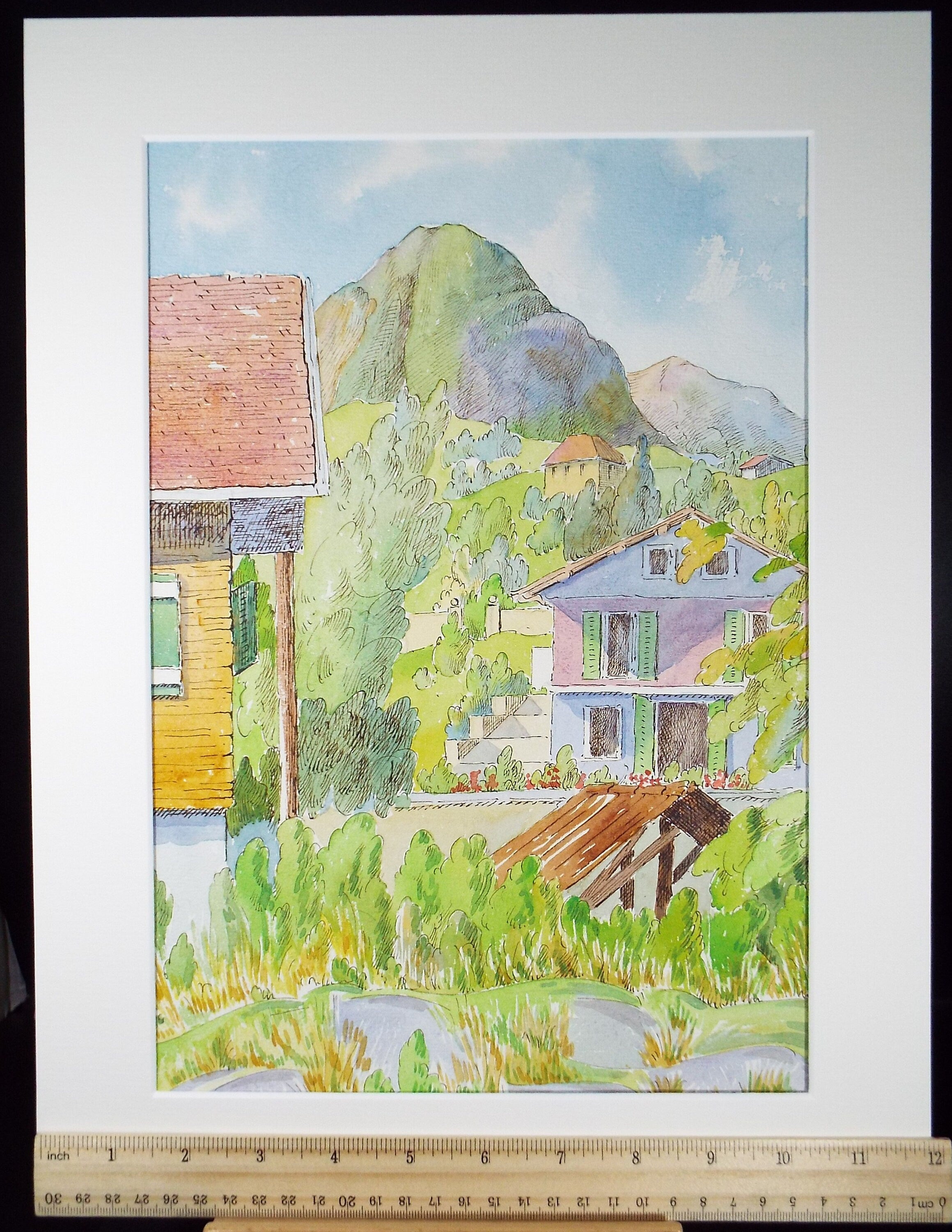 Original Watercolour & Ink , 'Talloires', Cicely Glyn de Beers (1891-1973), Dated 1960