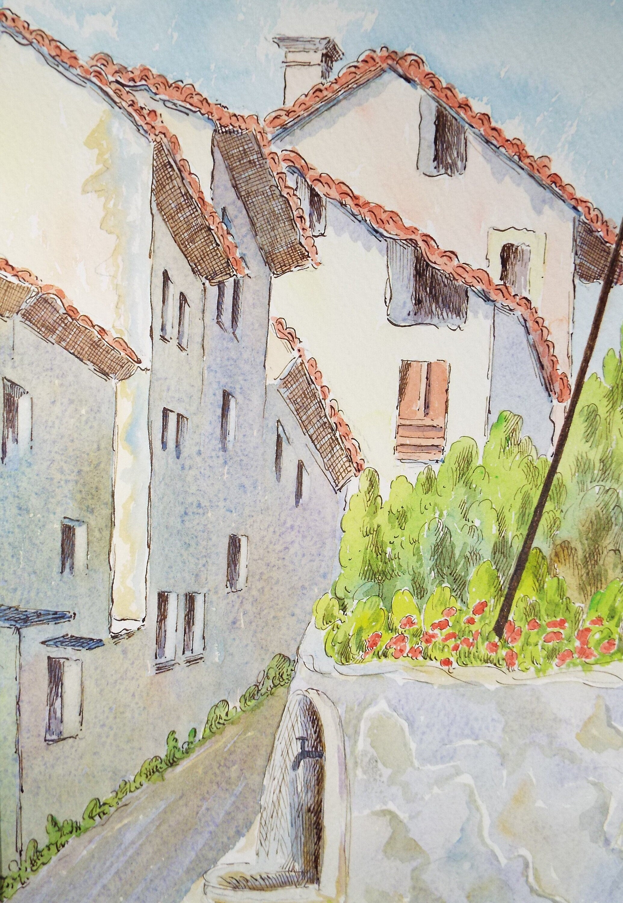 Original Watercolour & Ink , 'Talloires', Cicely Glyn de Beers (1891-1973), Dated 1959