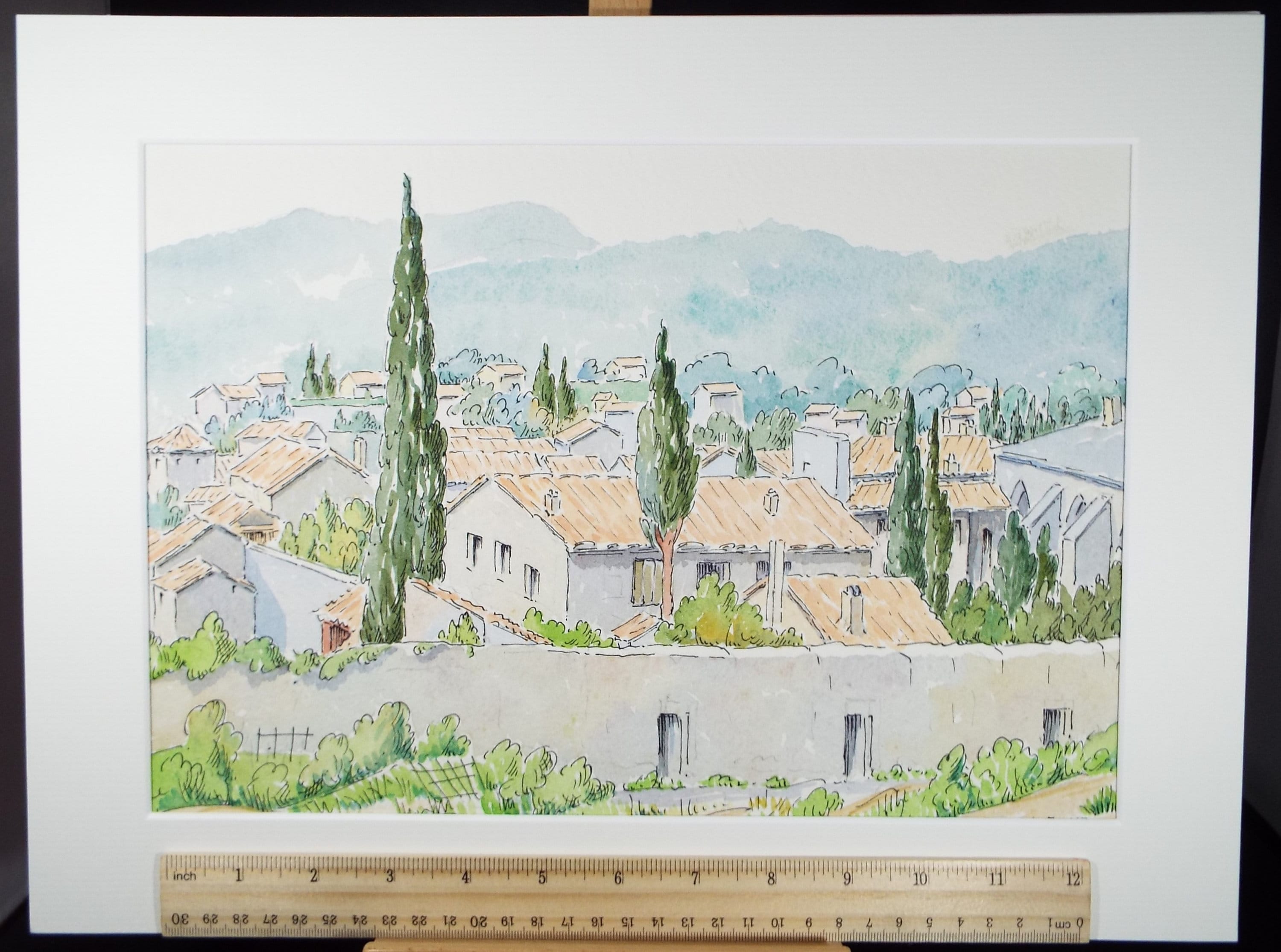 Original Watercolour & Ink , 'Villeneuve', Cicely Glyn de Beers (1891-1973), Dated 1963