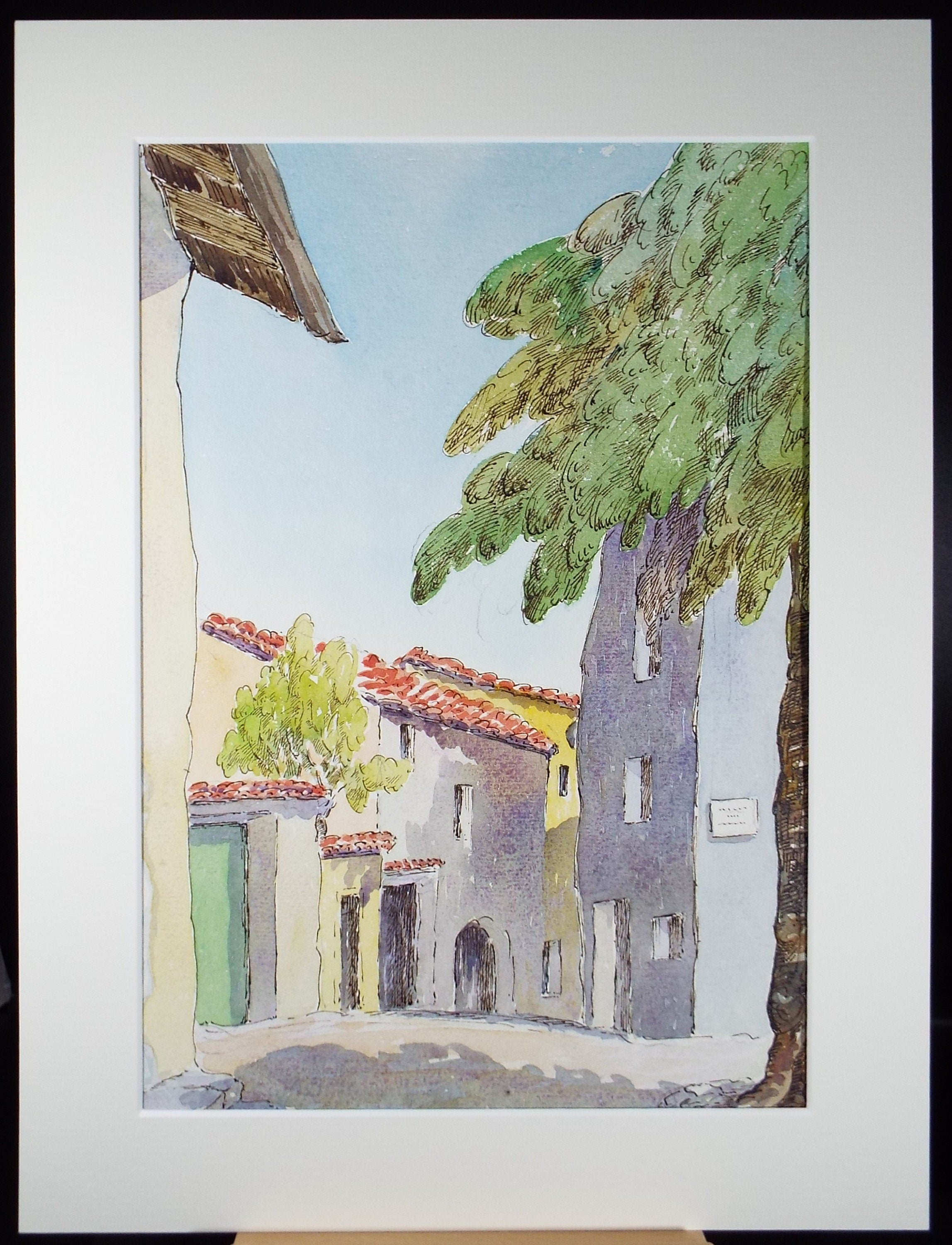 Original Watercolour & Pencil, 'Continental street view', Cicely Glyn de Beers (1891-1973), Dated 1960
