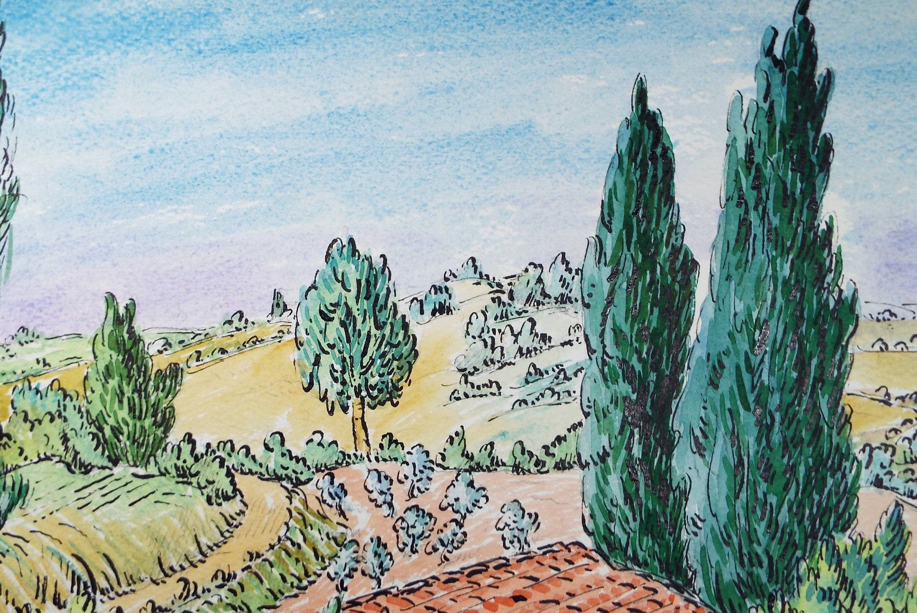 Original Watercolour & Pencil, 'Mougins', Cicely Glyn de Beers (1891-1973), Dated 1960