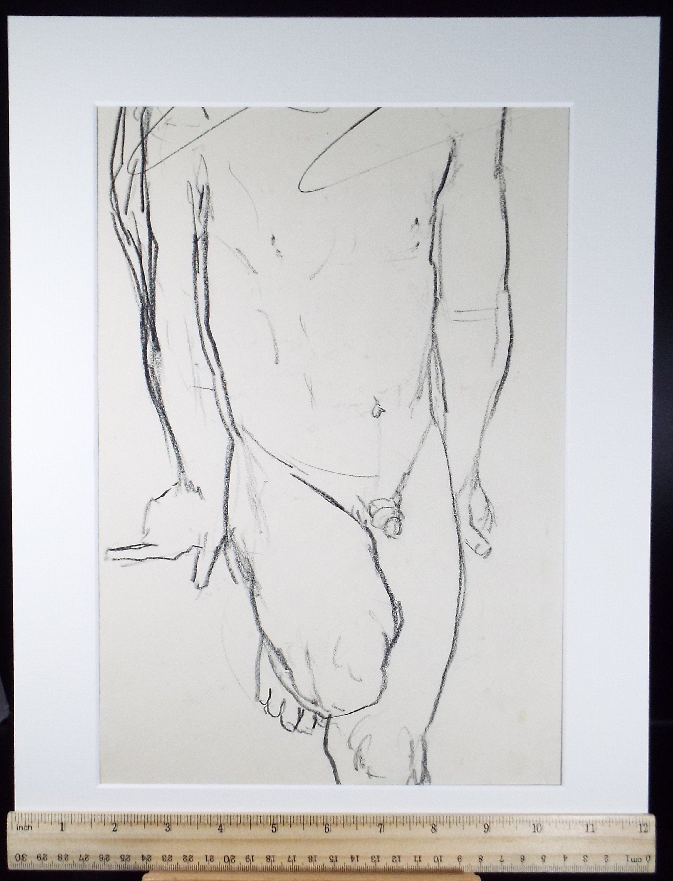 Original Conte Drawing, 'Male Nude' Leslie Duxbury ARCA (1921-2001), Circa 1970's
