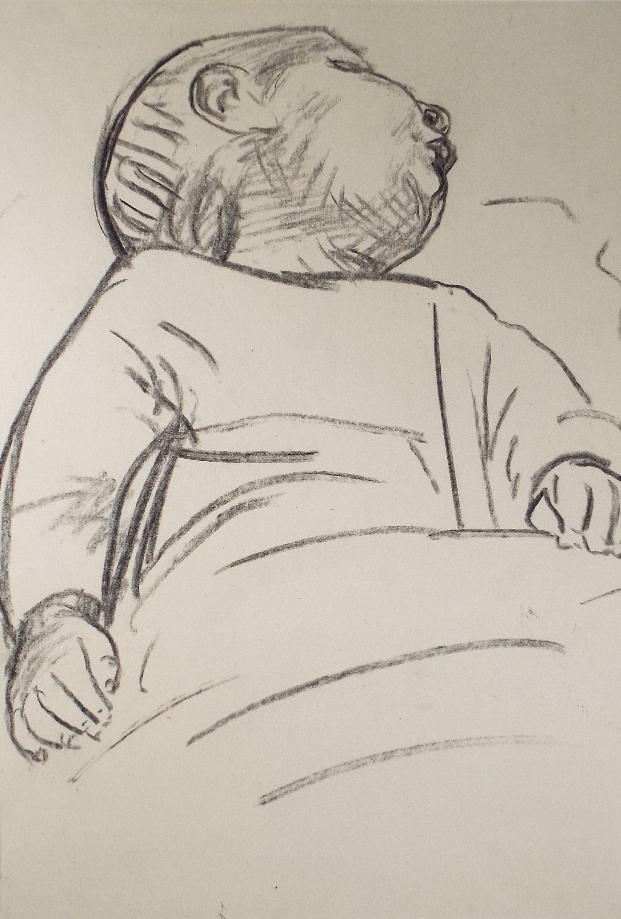 Original Conte Drawing, 'Sleeping Baby', Leslie Duxbury ARCA (1921-2001), Circa 1970's