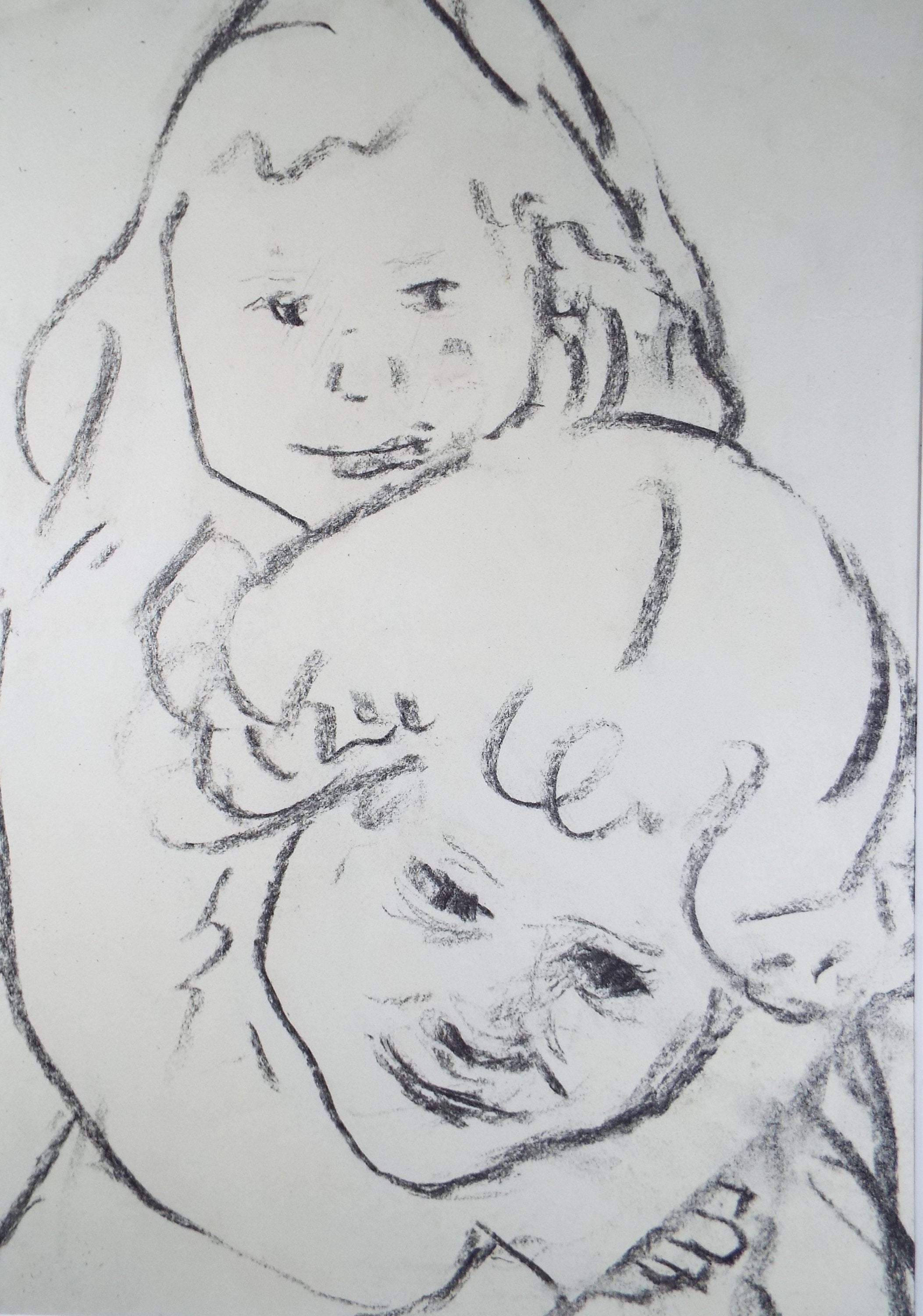 Original Conte Drawing, 'Children Playing', Leslie Duxbury ARCA (1921-2001), Circa 1970's