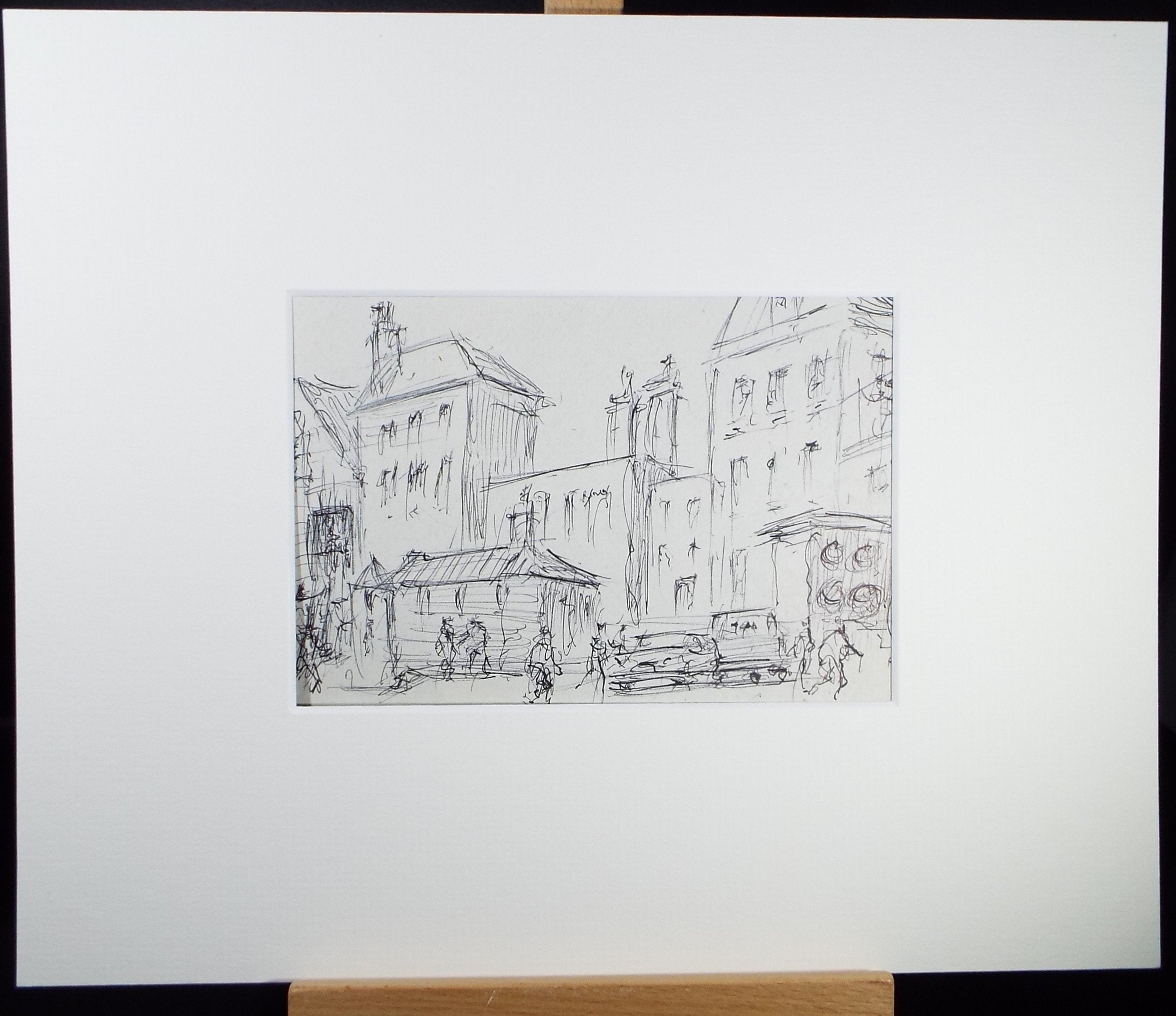 Original Pen & ink sketch, 'Street Scene with Figures', Hugh McKenzie (1909-2005), Mid 20th Century