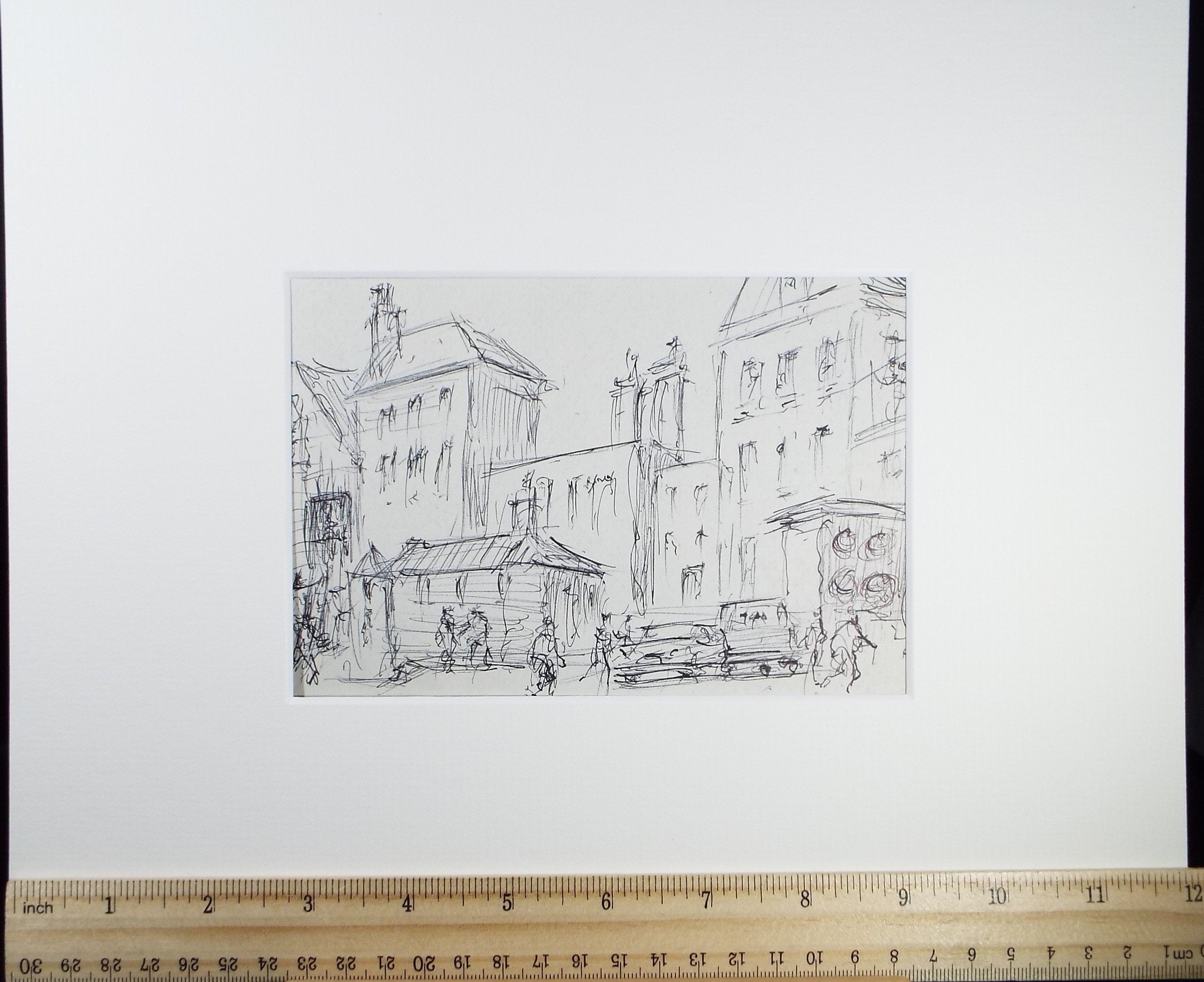 Original Pen & ink sketch, 'Street Scene with Figures', Hugh McKenzie (1909-2005), Mid 20th Century