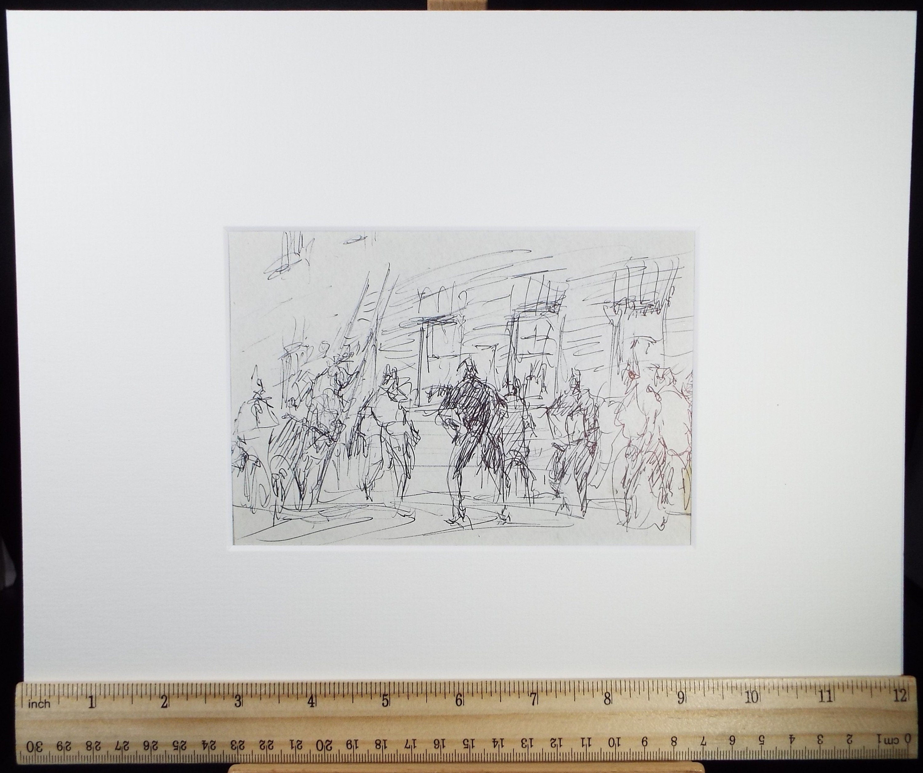 Original Pen & ink sketch, 'Street Scene with Figures', Hugh McKenzie (1909-2005), Mid 20th Century