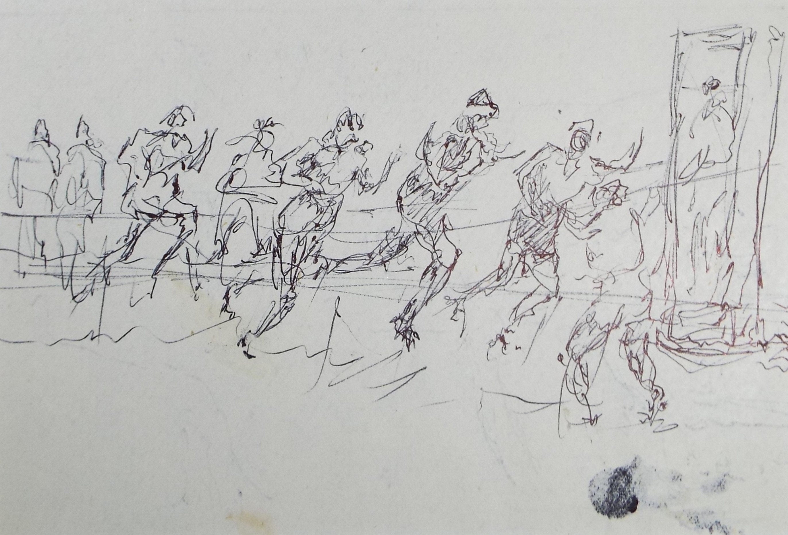 Original Pen & ink sketch, 'Football Match', Hugh McKenzie (1909-2005), Mid 20th Century