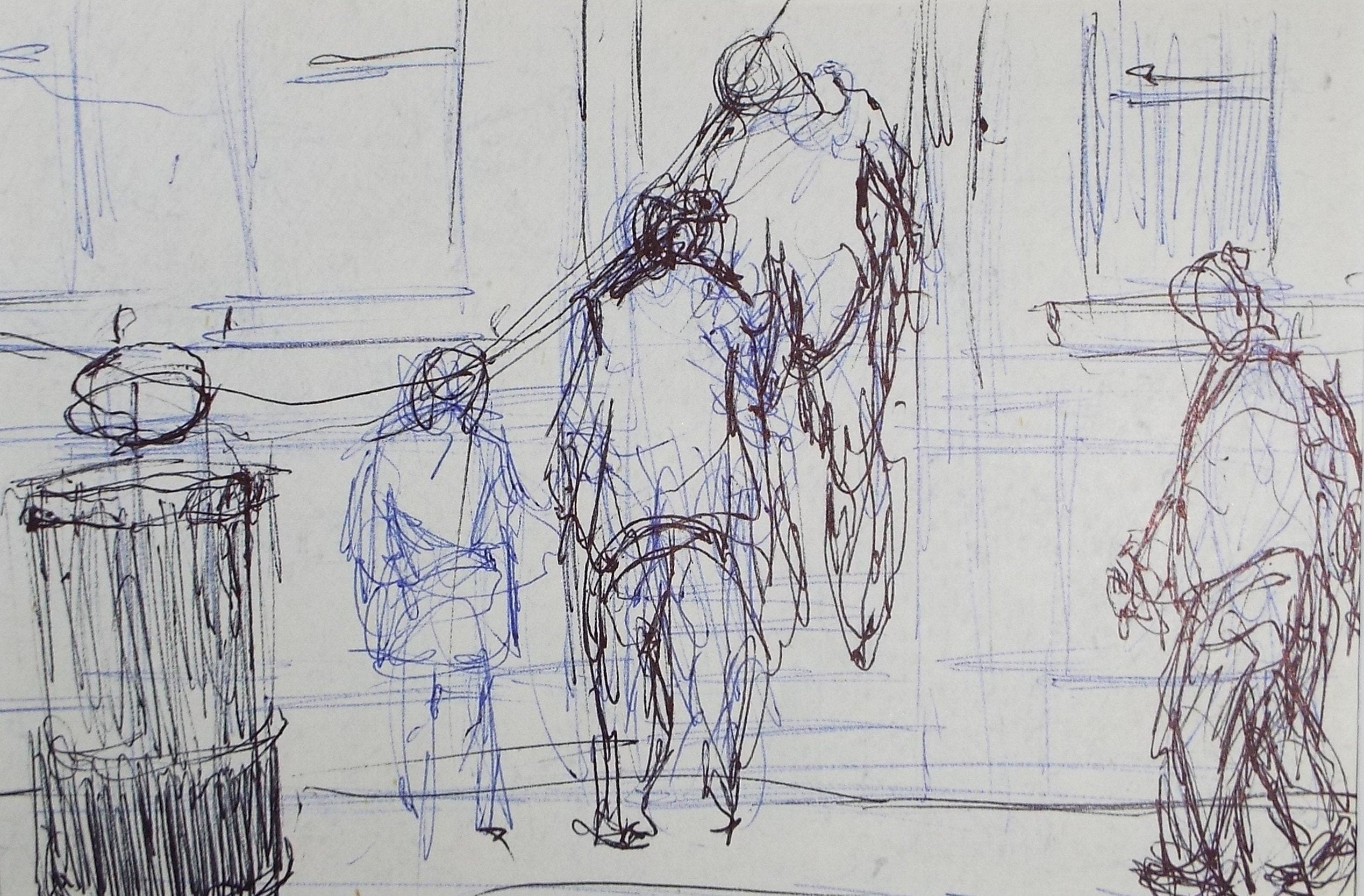 Original Pen & ink sketch, 'Figures at an Entrance', Hugh McKenzie (1909-2005), Mid 20th Century