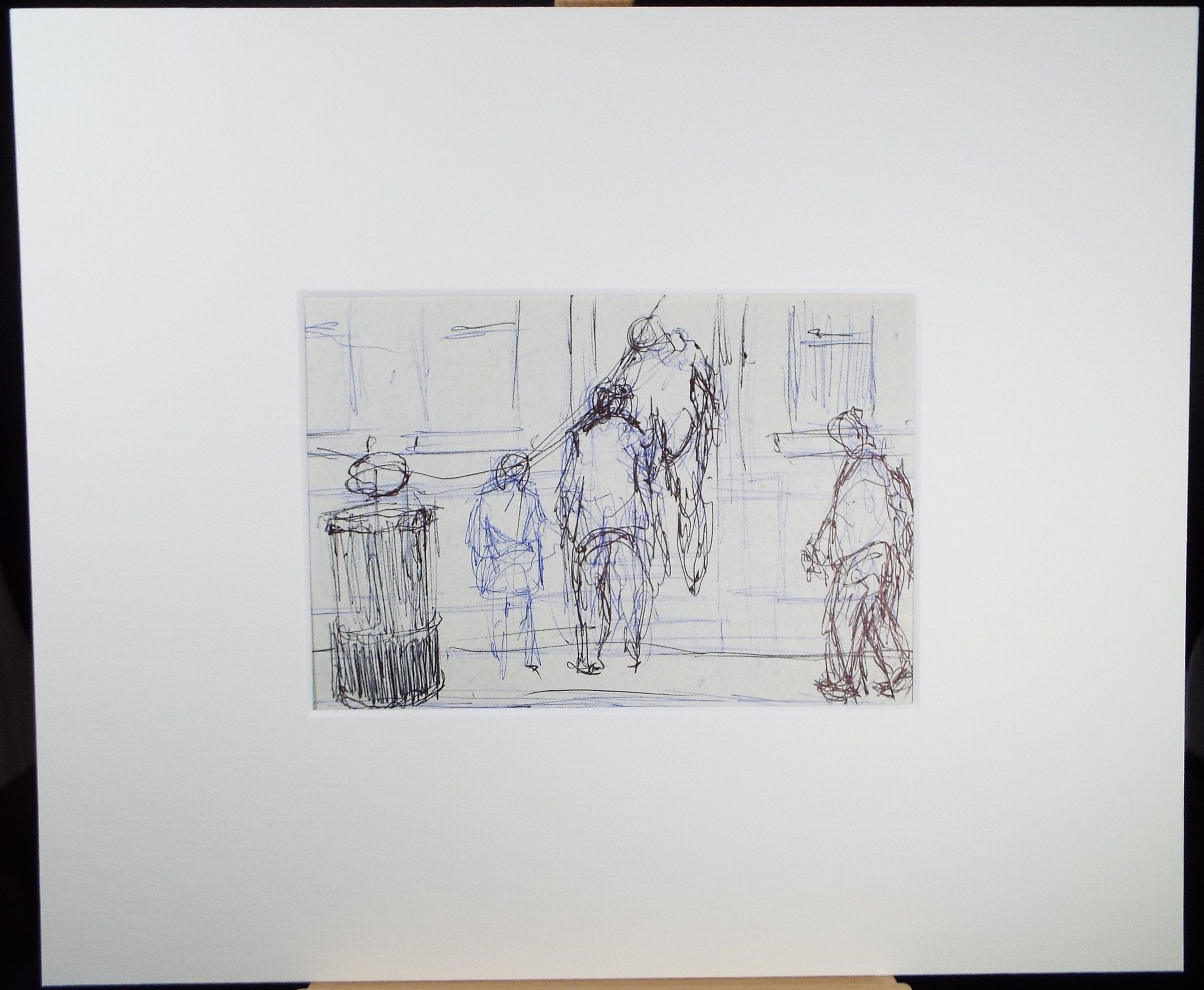 Original Pen & ink sketch, 'Figures at an Entrance', Hugh McKenzie (1909-2005), Mid 20th Century