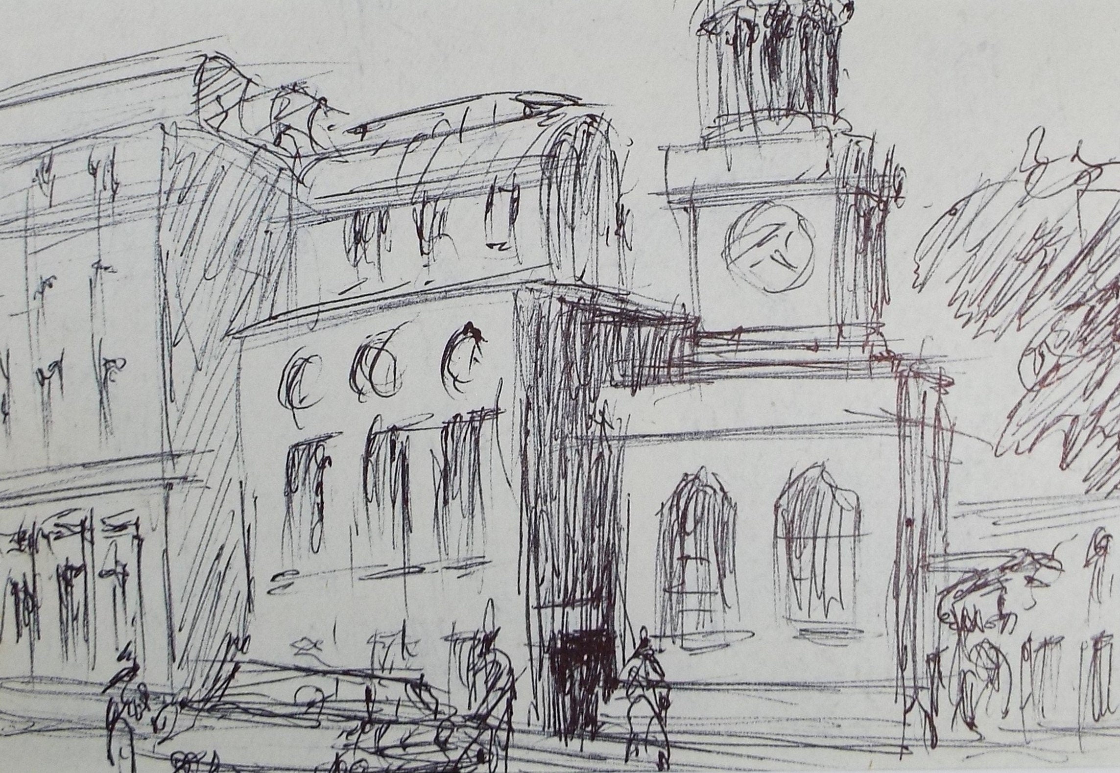 Original Pen & ink sketch, 'Street Scene with Figures', Hugh McKenzie (1909-2005), Mid 20th Century