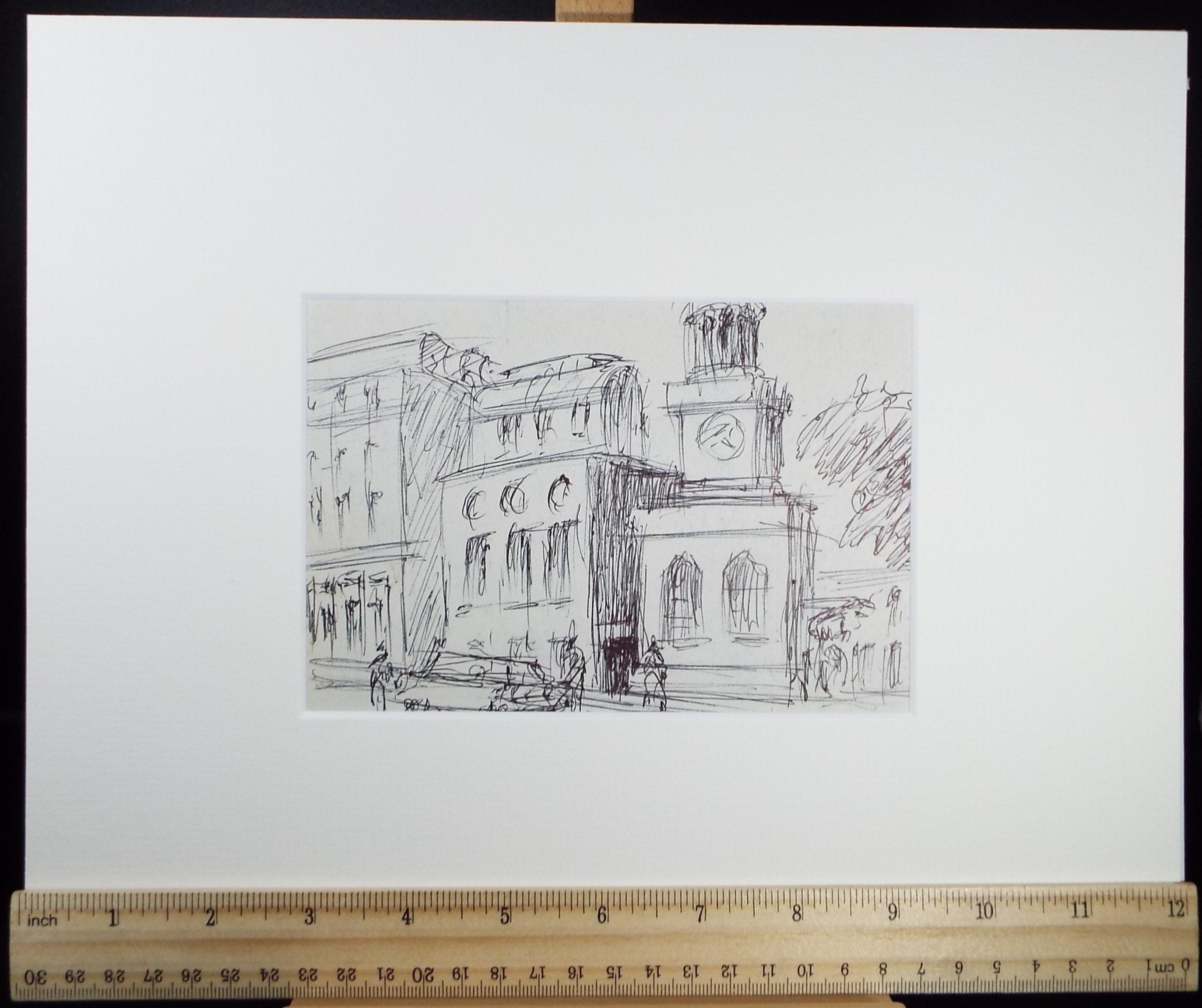 Original Pen & ink sketch, 'Street Scene with Figures', Hugh McKenzie (1909-2005), Mid 20th Century