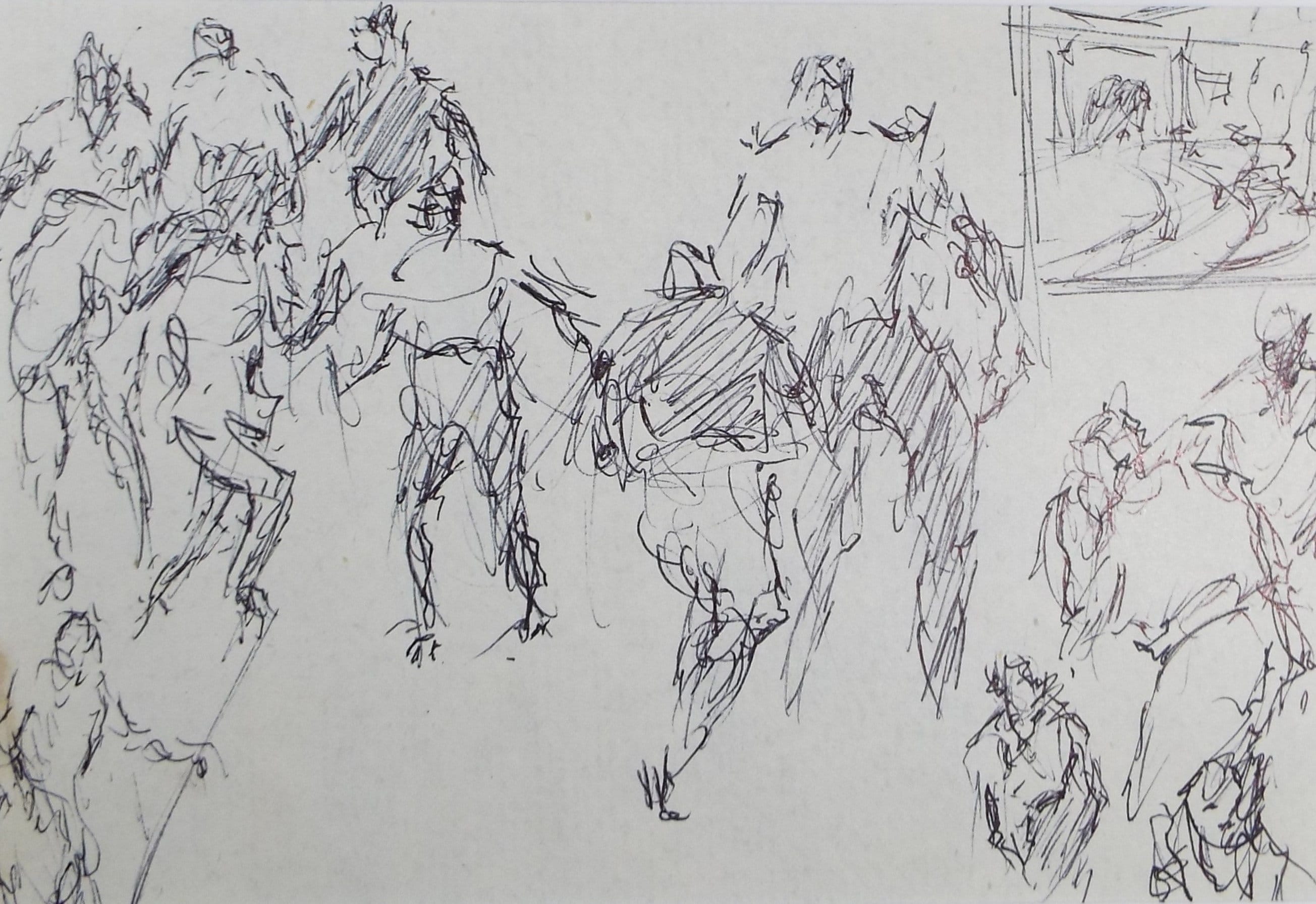 Original Pen & ink sketch, 'Street Scene with Figures', Hugh McKenzie (1909-2005), Mid 20th Century