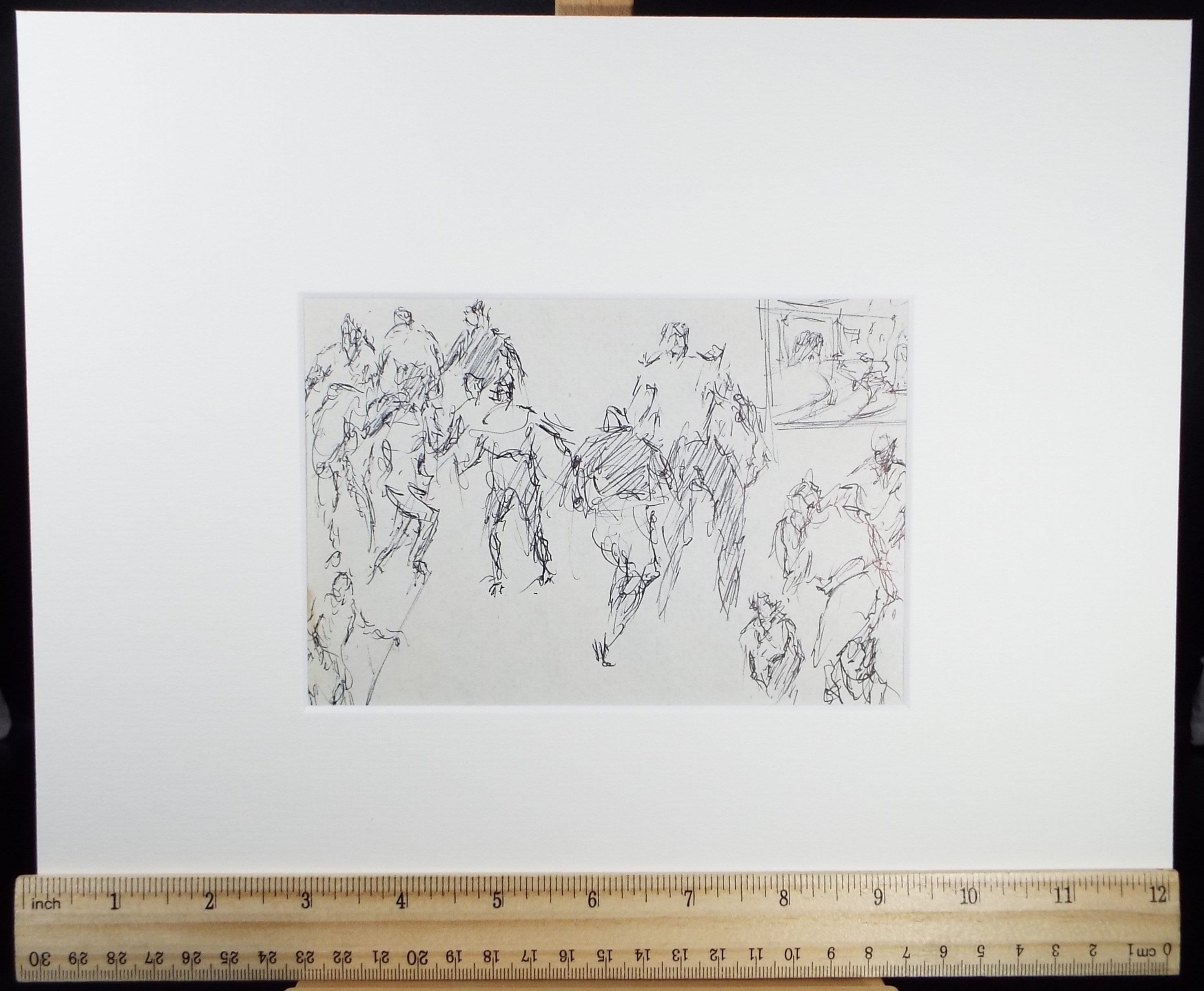 Original Pen & ink sketch, 'Street Scene with Figures', Hugh McKenzie (1909-2005), Mid 20th Century